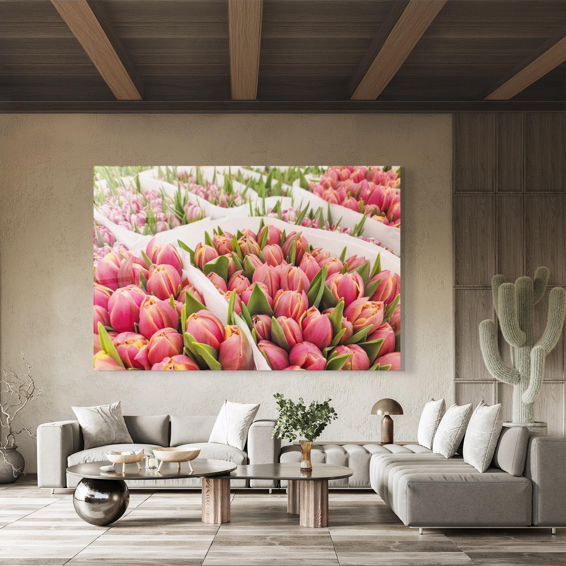 Tablou Sticla Pretty Pink Tulips Bouquet mockup 8