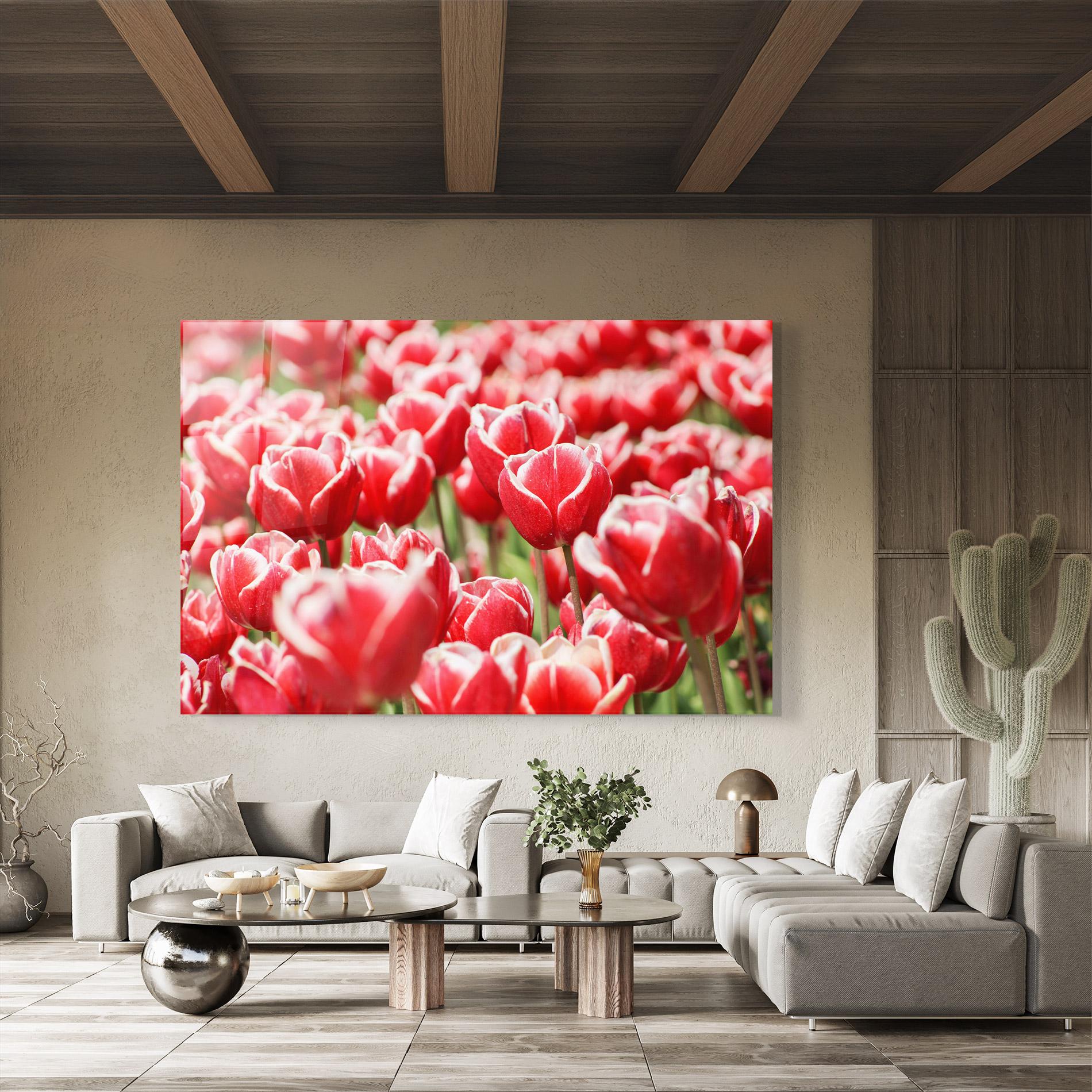 Tablou Sticla Red White Tulips mockup 8