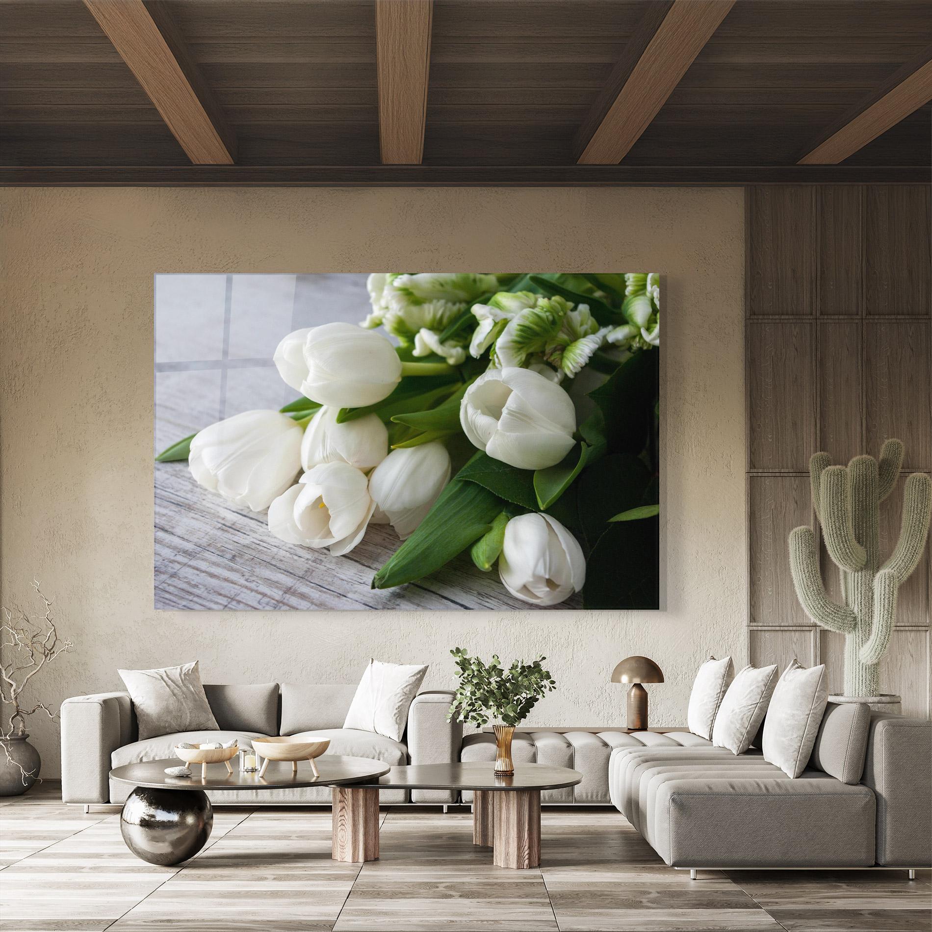 Tablou Sticla White Tulips Bouquet mockup 8