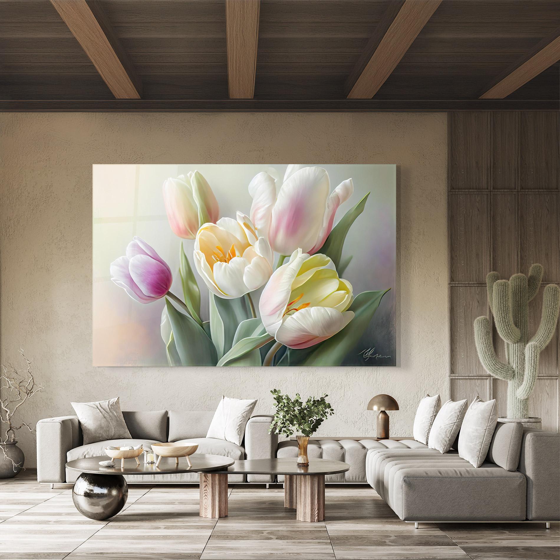 Tablou Sticla White Tulips Painting mockup 8