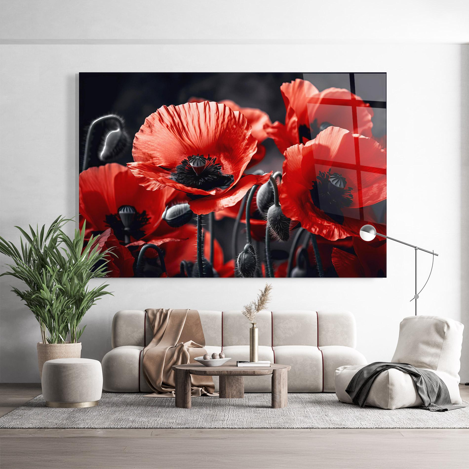 Tablou Sticla Black Red Poppy View mockup 9