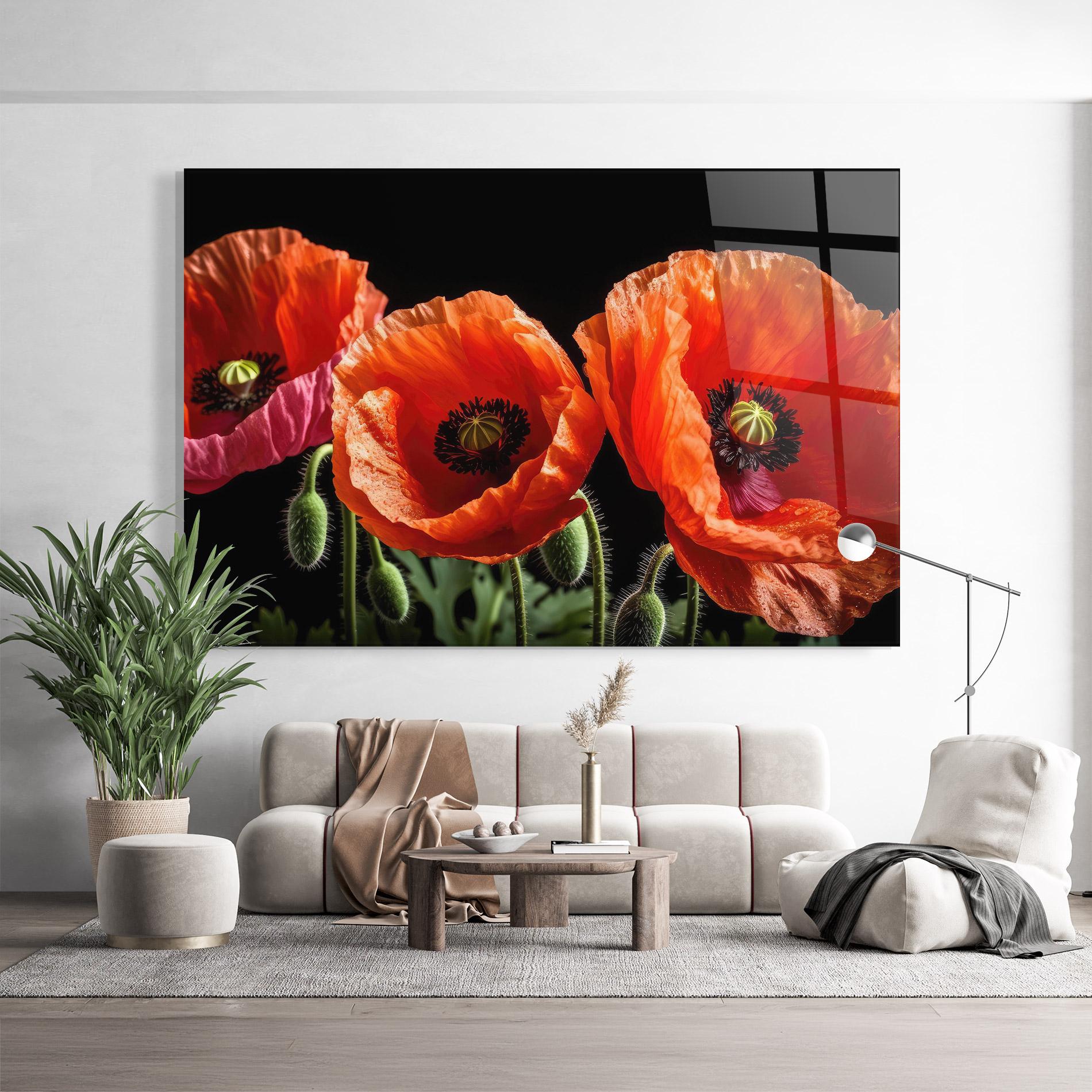 Tablou Sticla Dark Orange Poppies mockup 9