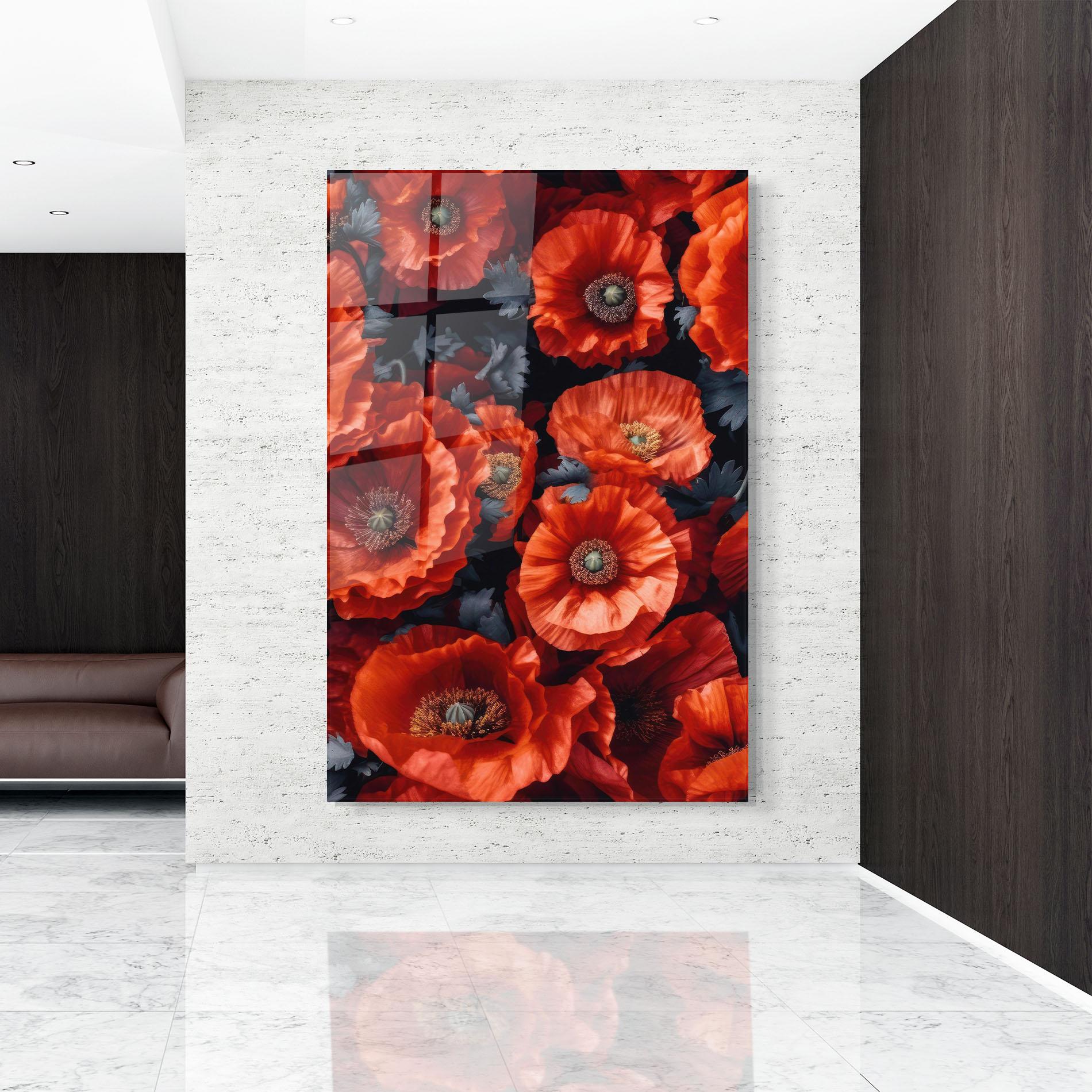 Tablou Sticla Black Red Poppies mockup 9