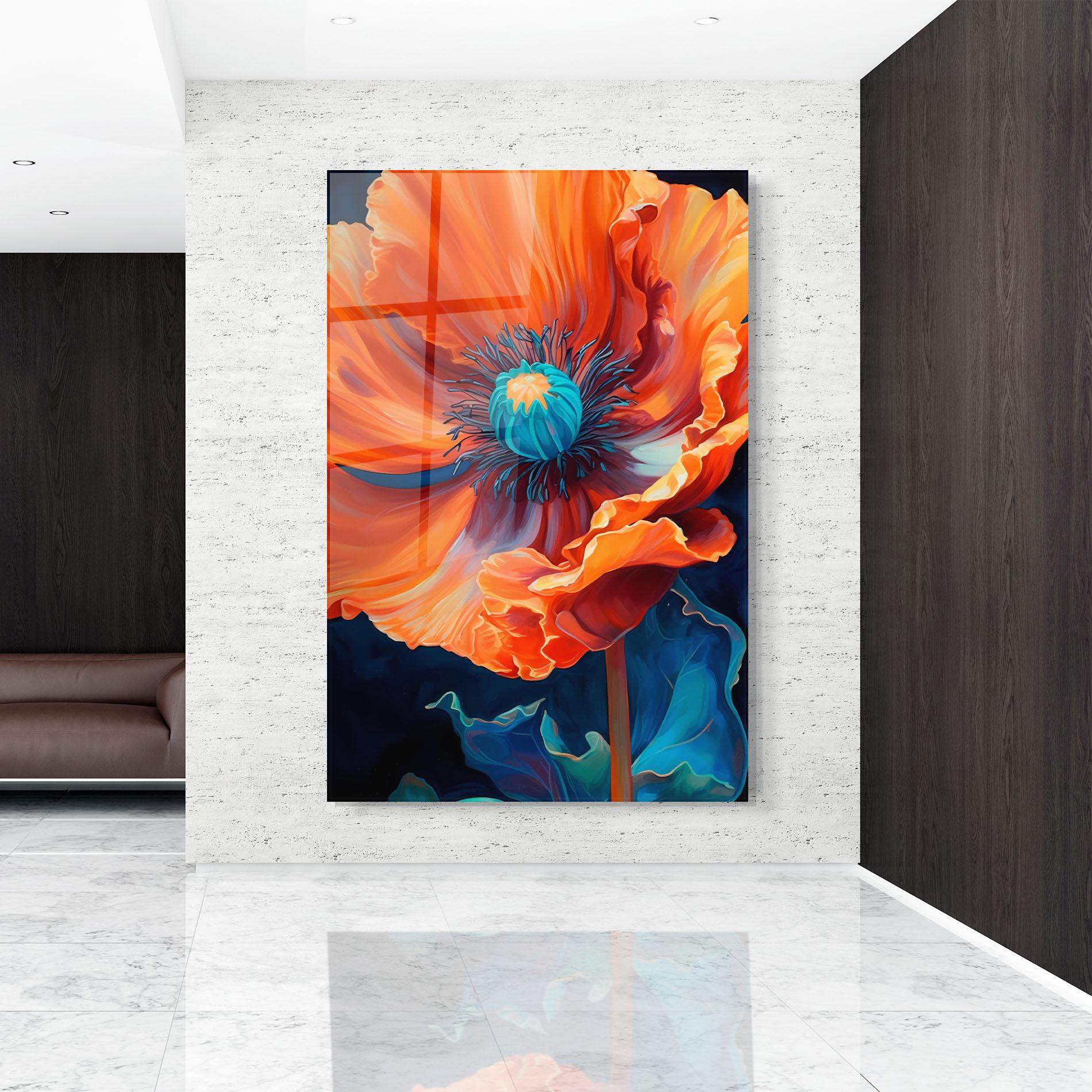 Tablou Sticla Orange Blue Poppy mockup 9