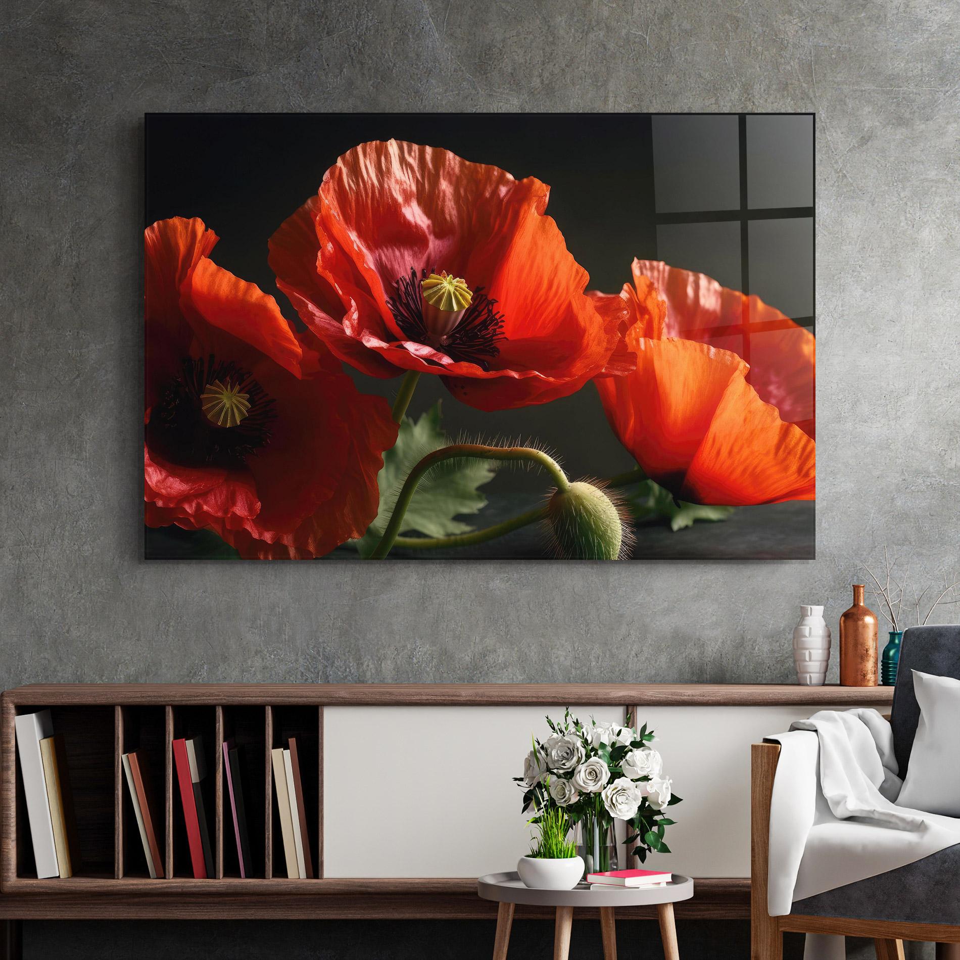 Tablou Sticla 3 Pretty Poppies mockup 2