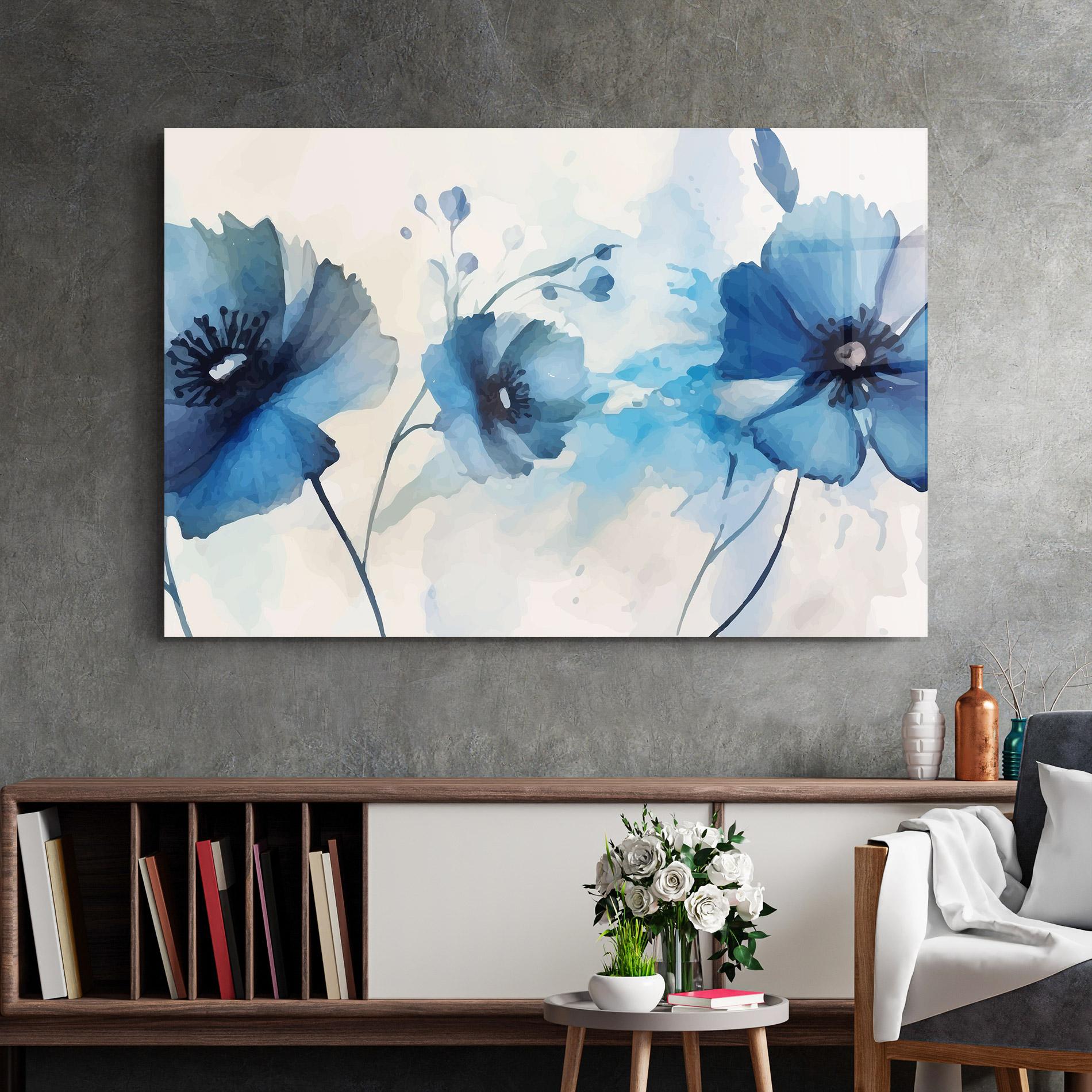 Tablou Sticla Blue Poppies mockup 2