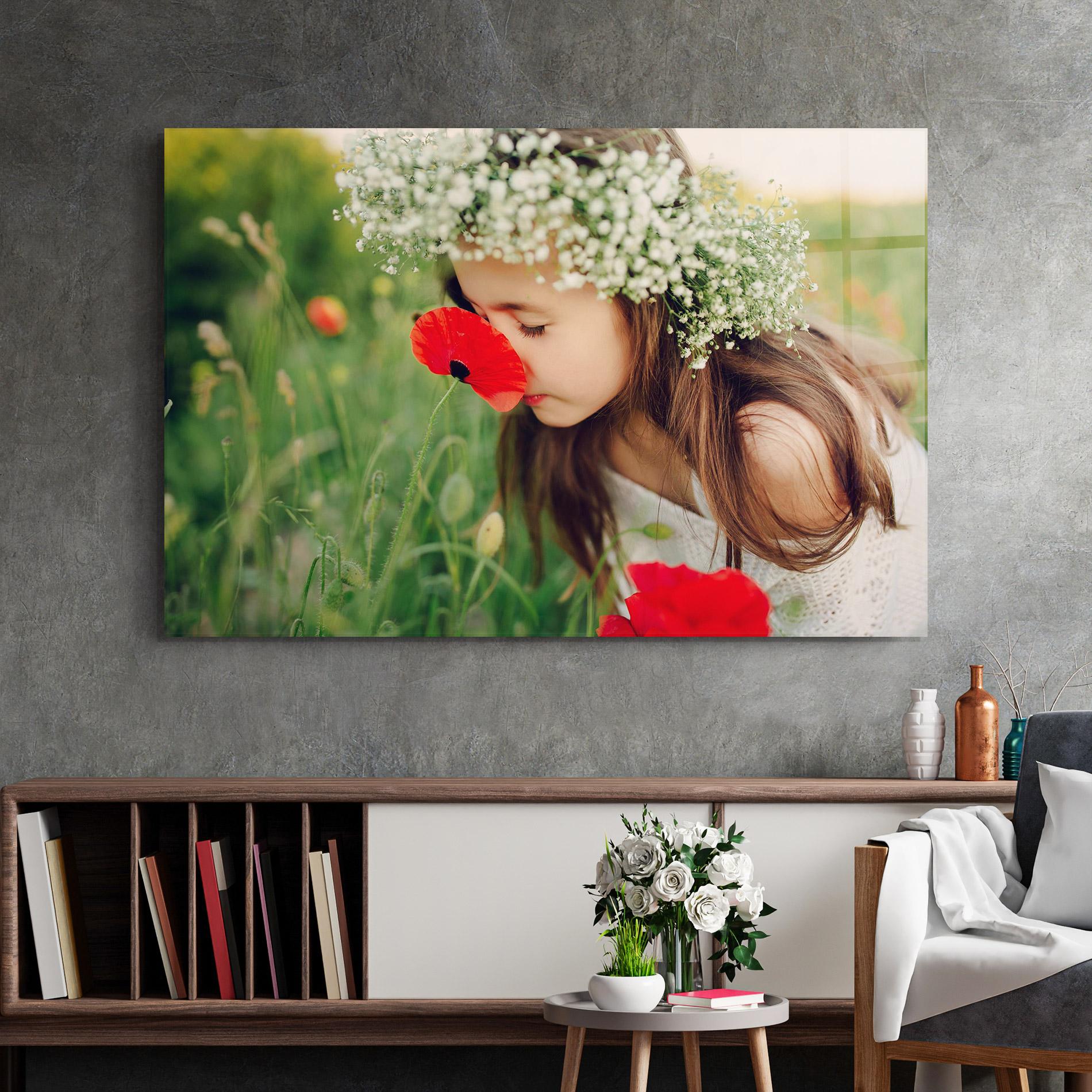 Tablou Sticla Girl With Poppies mockup 2