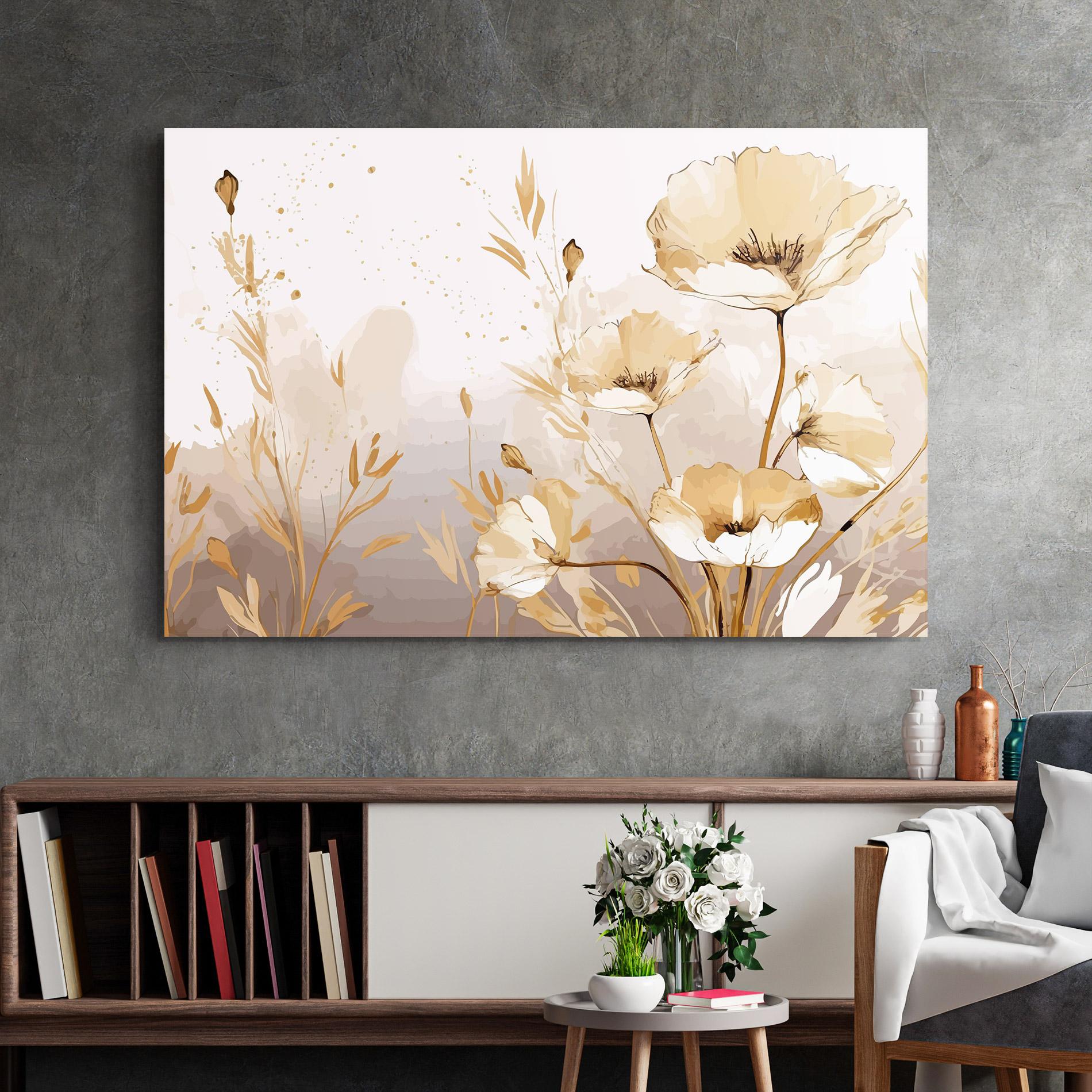 Tablou Sticla Gold Cream Poppy mockup 2