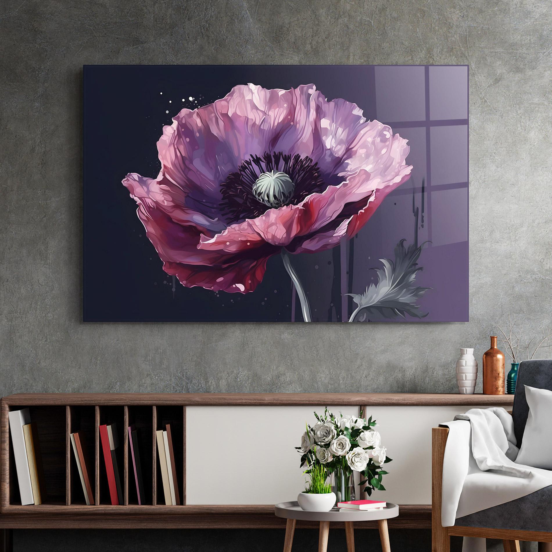 Tablou Sticla Light Purple Poppy mockup 2