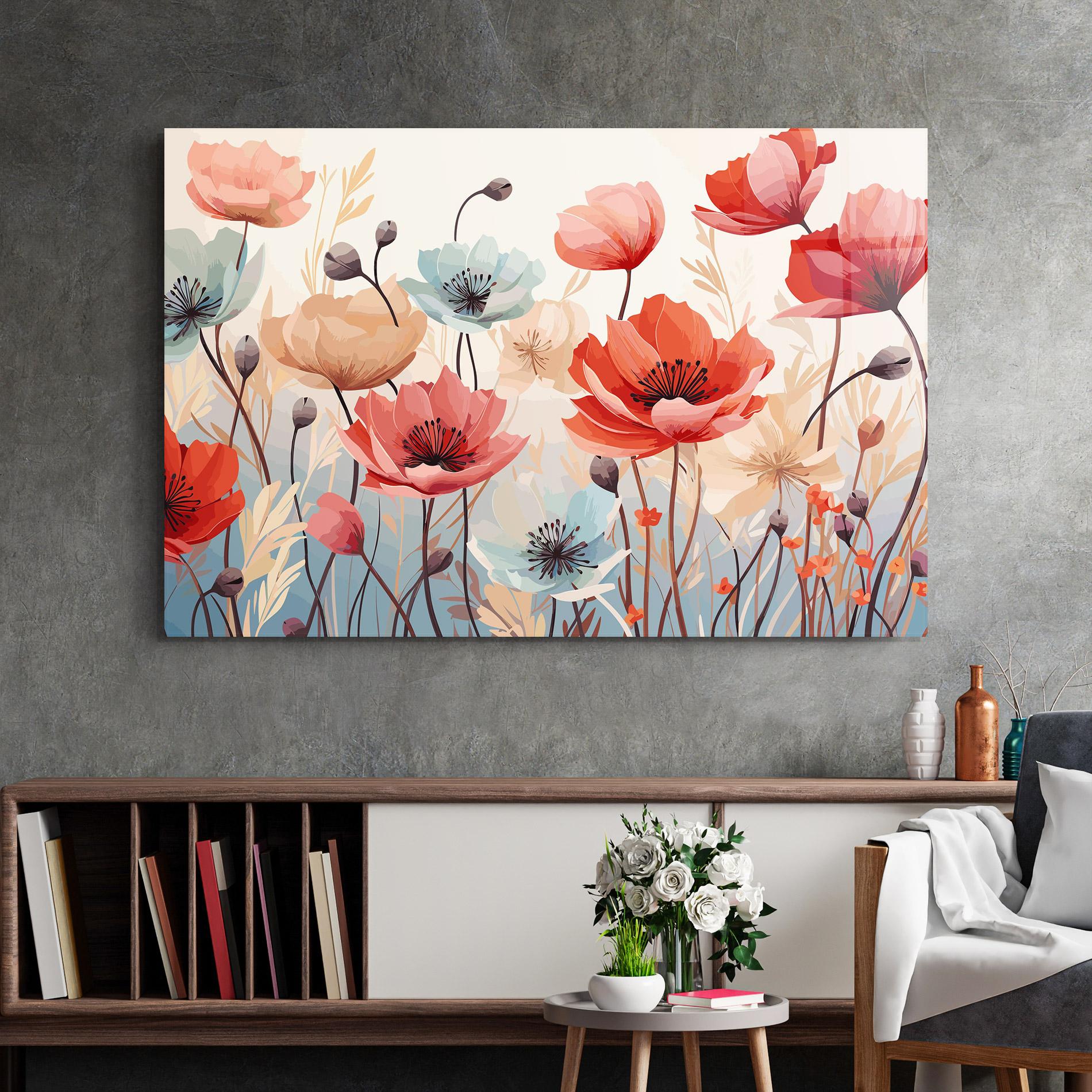 Tablou Sticla Poppy Pretty Field mockup 2