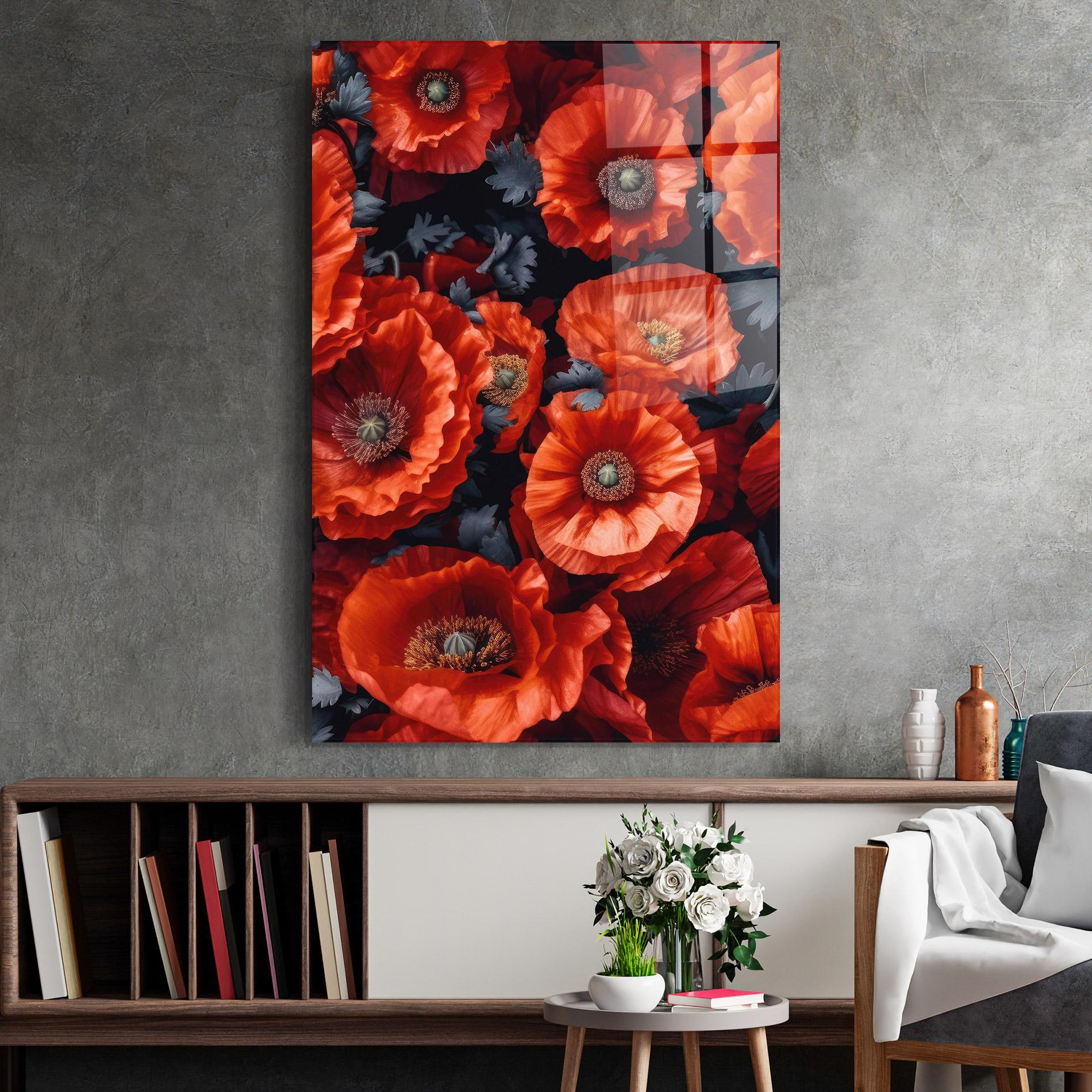 Tablou Sticla Black Red Poppies mockup 2