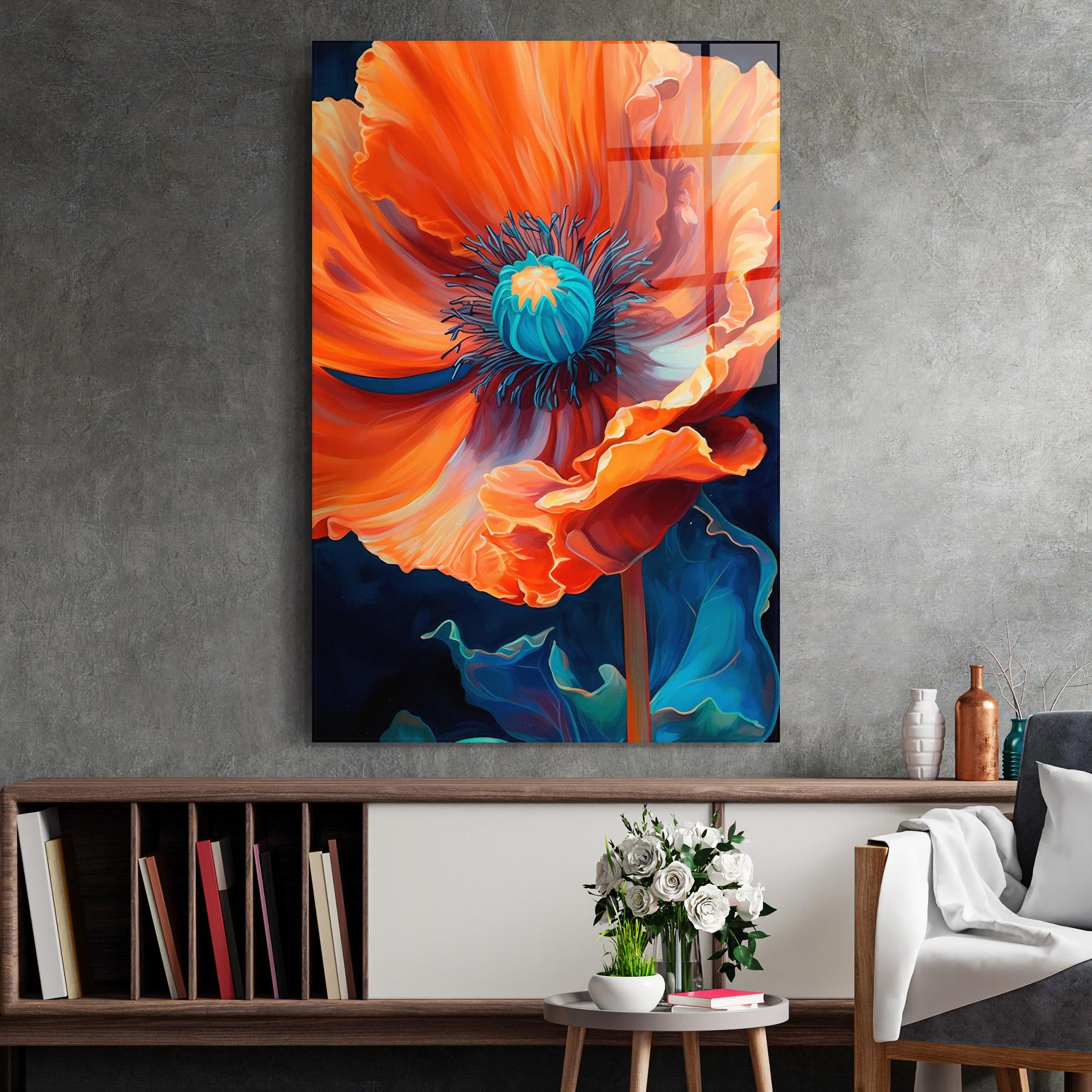 Tablou Sticla Orange Blue Poppy mockup 2