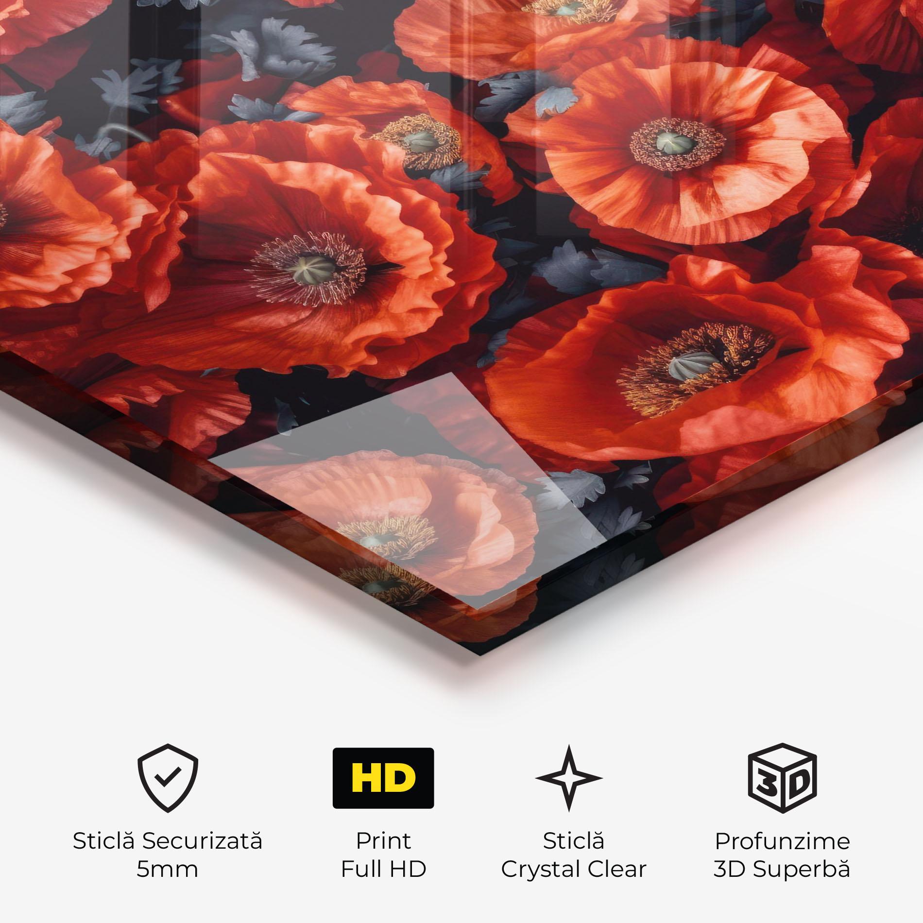 Tablou Sticla Black Red Poppies mockup 3