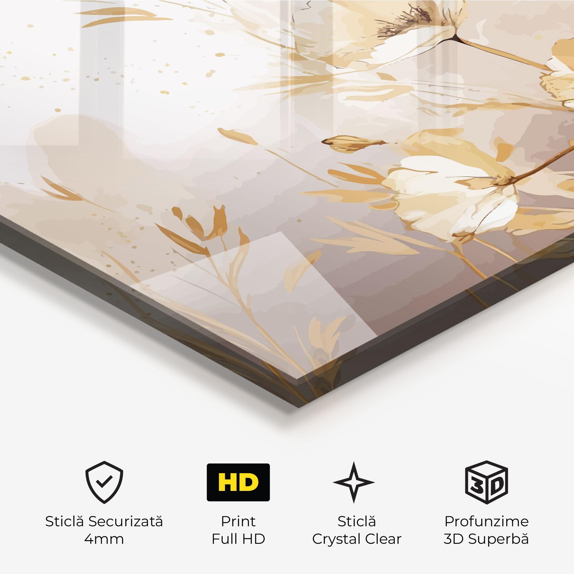 Tablou Sticla Gold Cream Poppy mockup 3