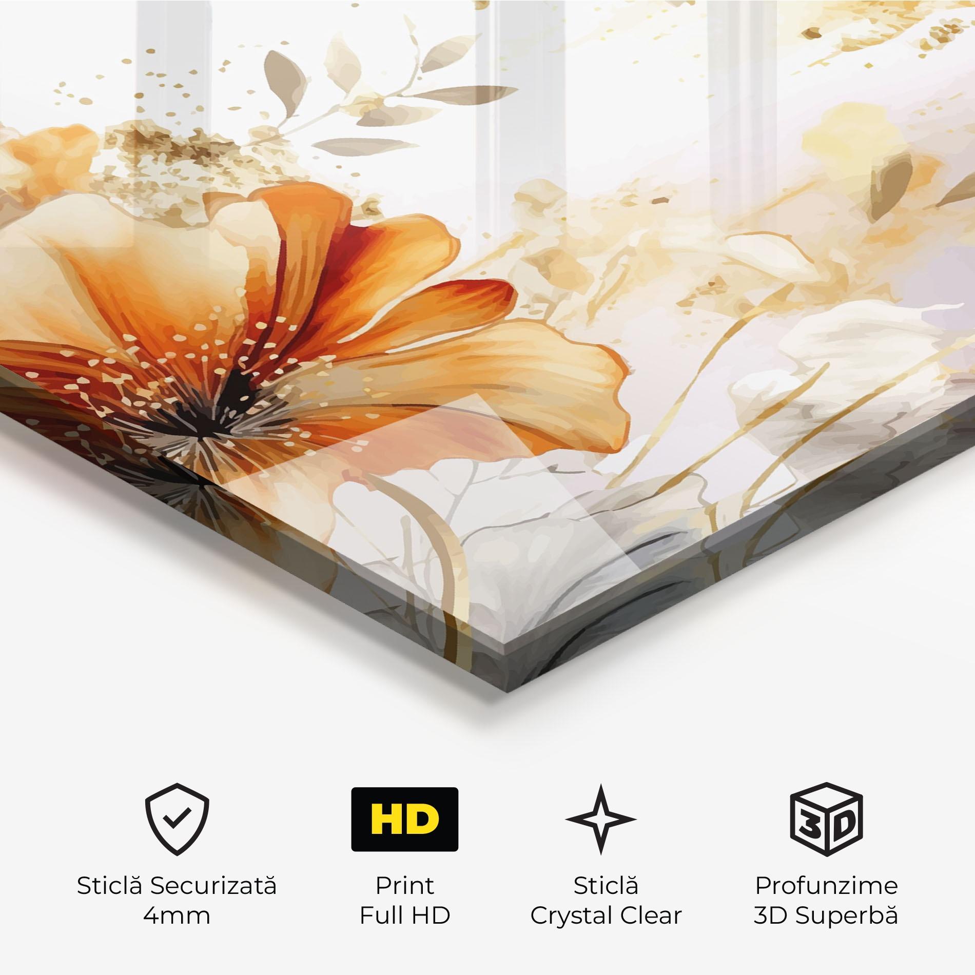 Tablou Sticla Gold Orange Poppy mockup 3