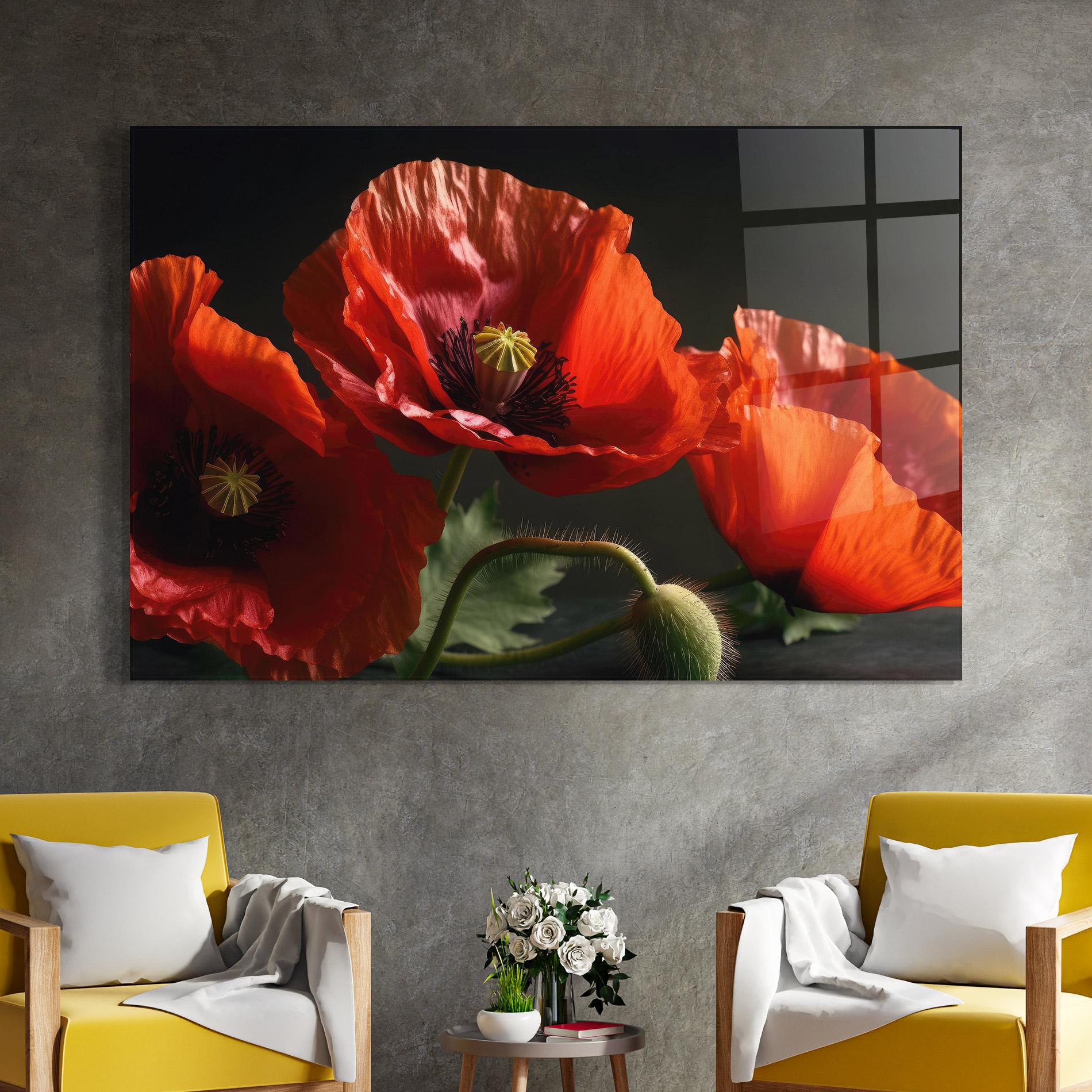 Tablou Sticla 3 Pretty Poppies mockup 4