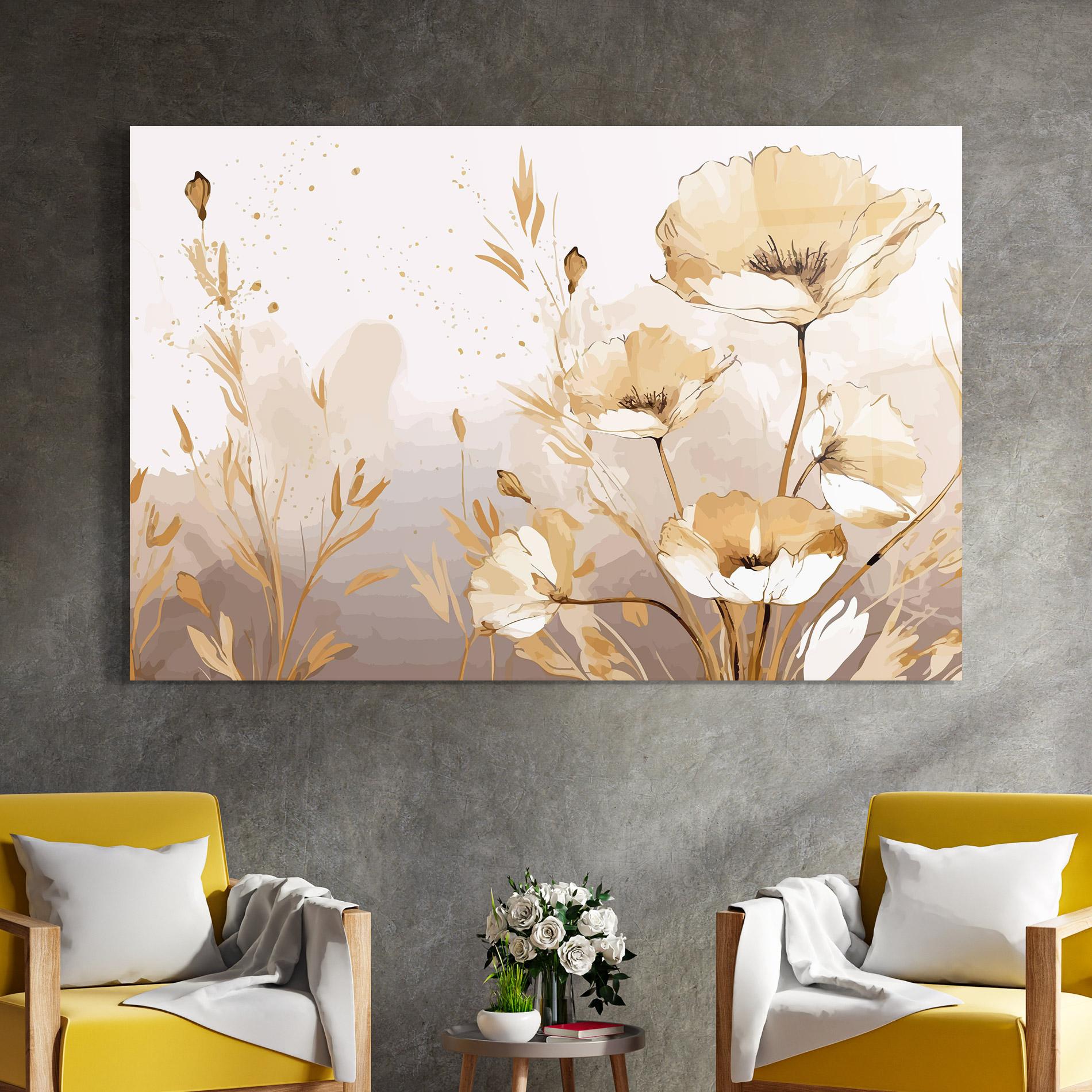 Tablou Sticla Gold Cream Poppy mockup 4