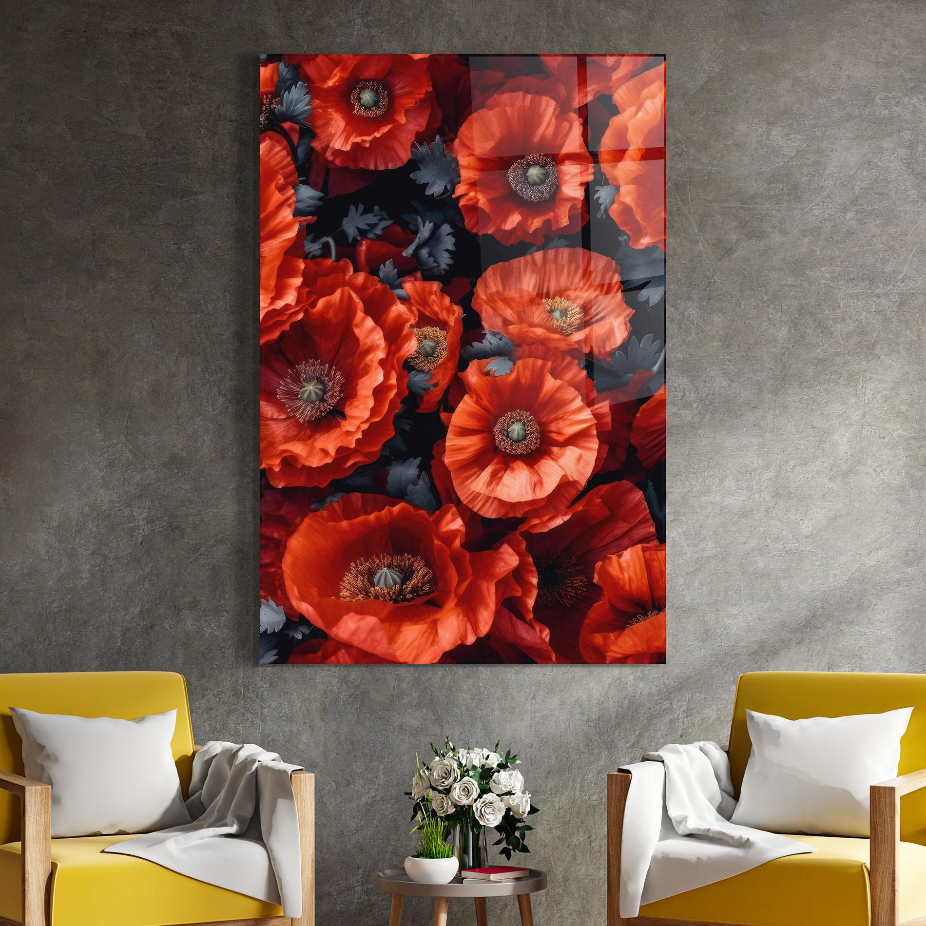 Tablou Sticla Black Red Poppies mockup 4