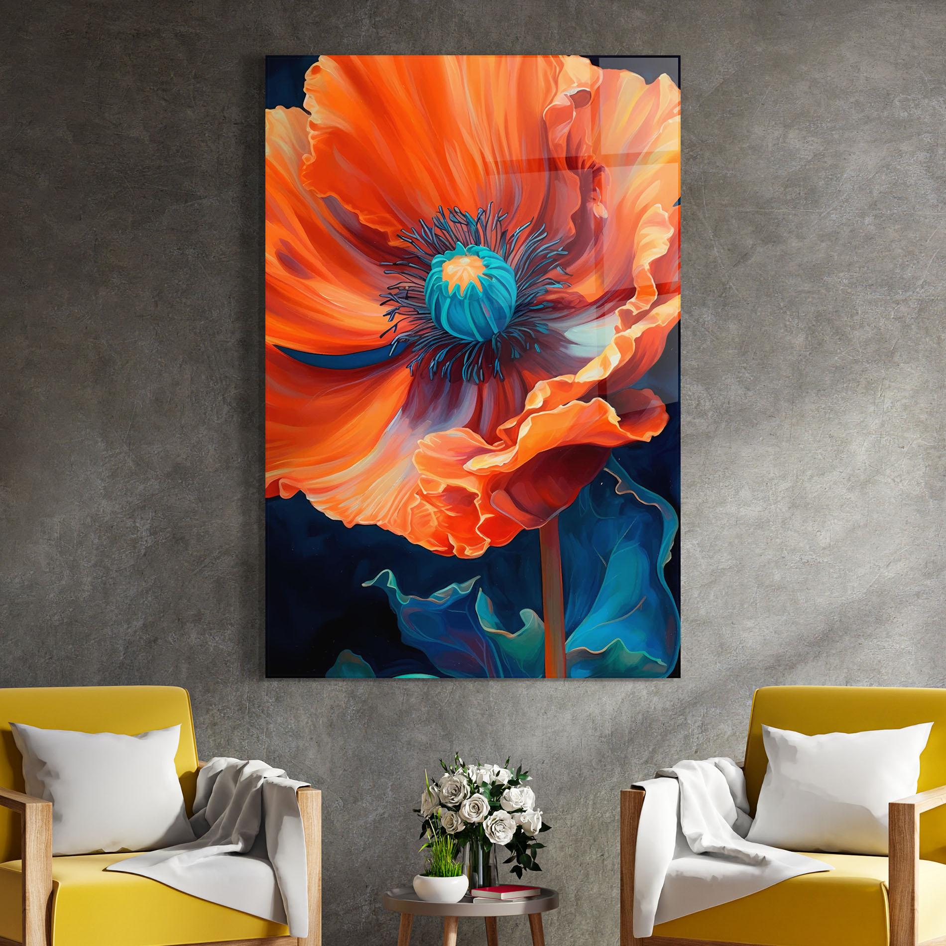 Tablou Sticla Orange Blue Poppy mockup 4