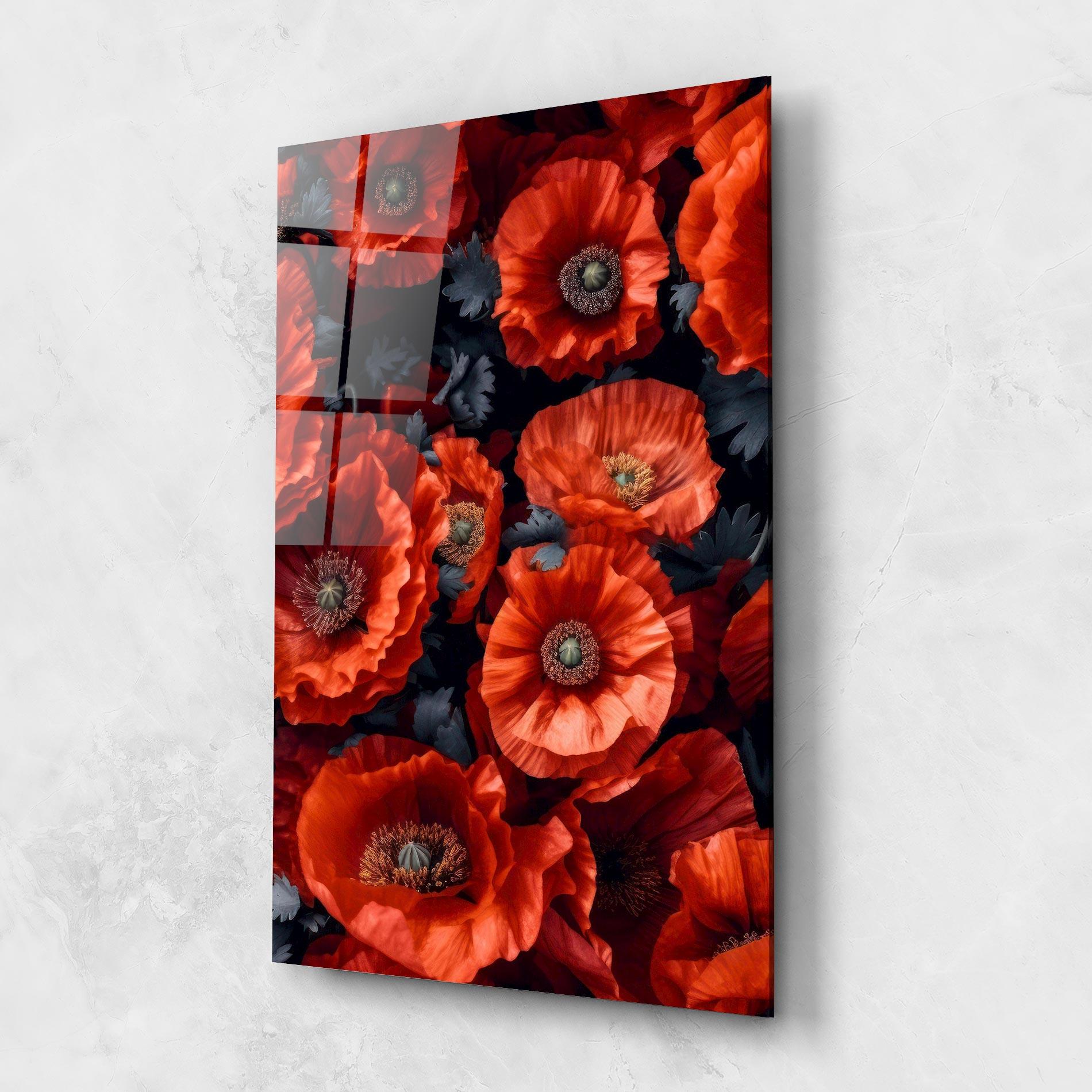 Tablou Sticla Black Red Poppies mockup 1