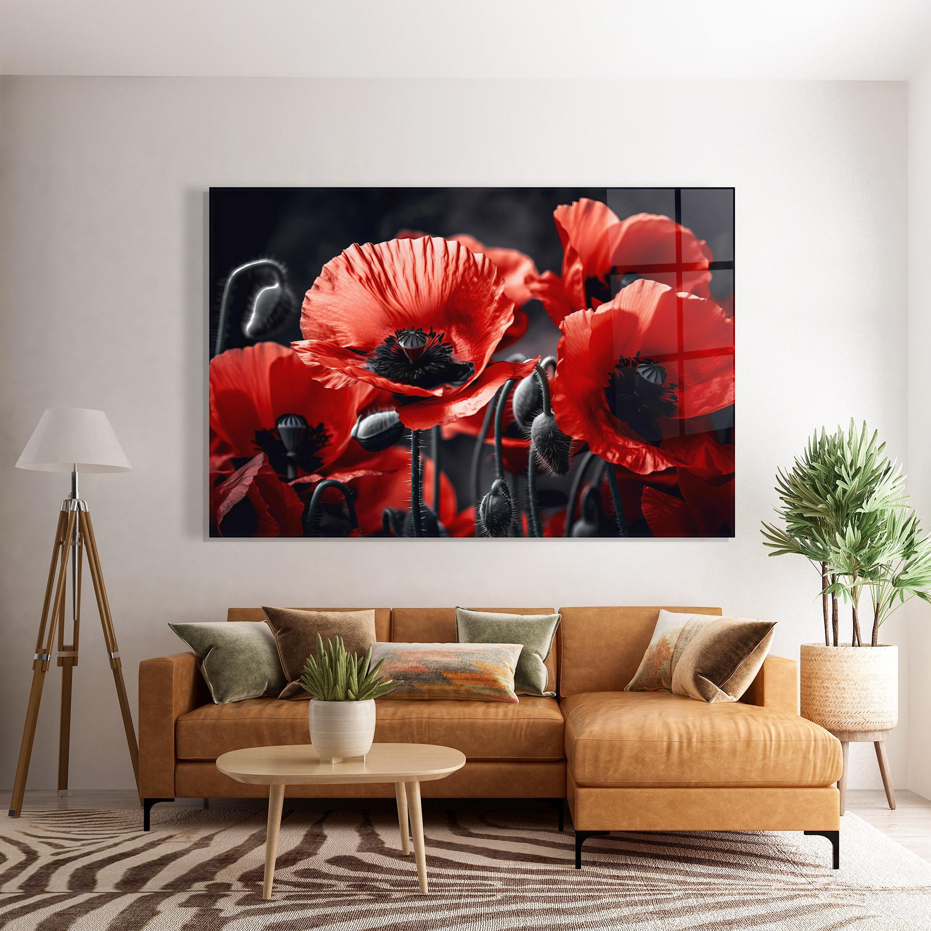 Tablou Sticla Black Red Poppy View mockup 7