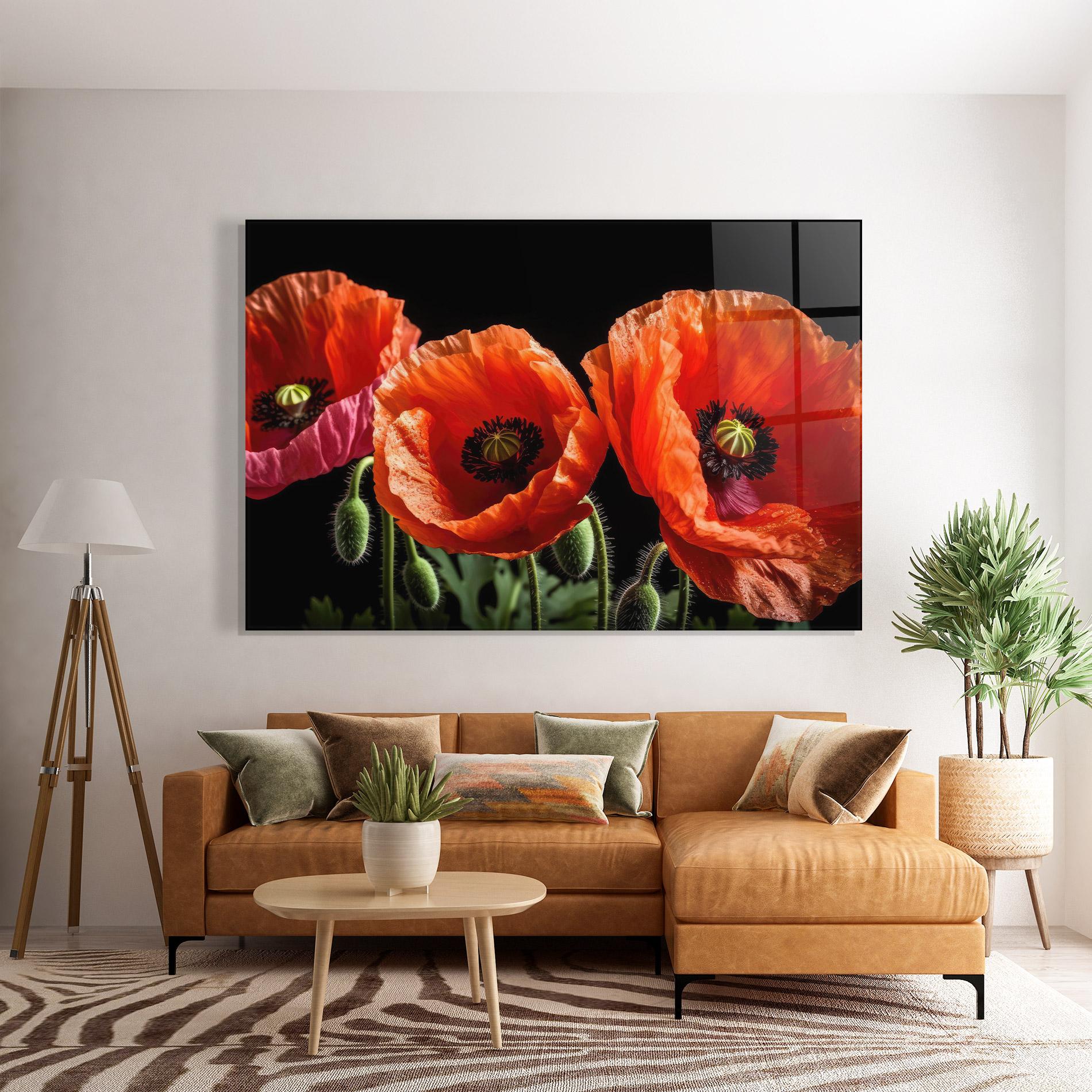 Tablou Sticla Dark Orange Poppies mockup 7