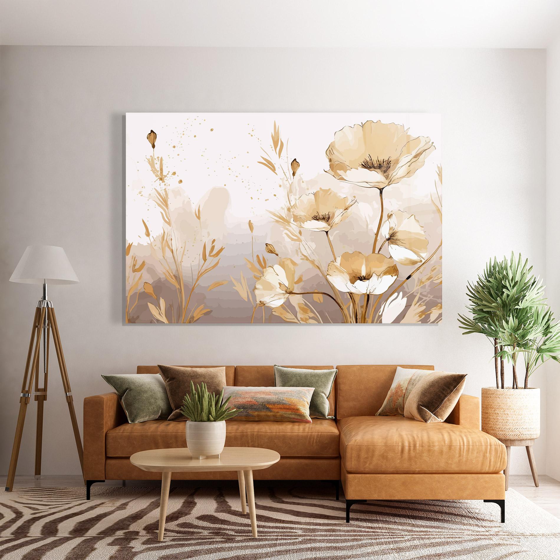 Tablou Sticla Gold Cream Poppy mockup 7