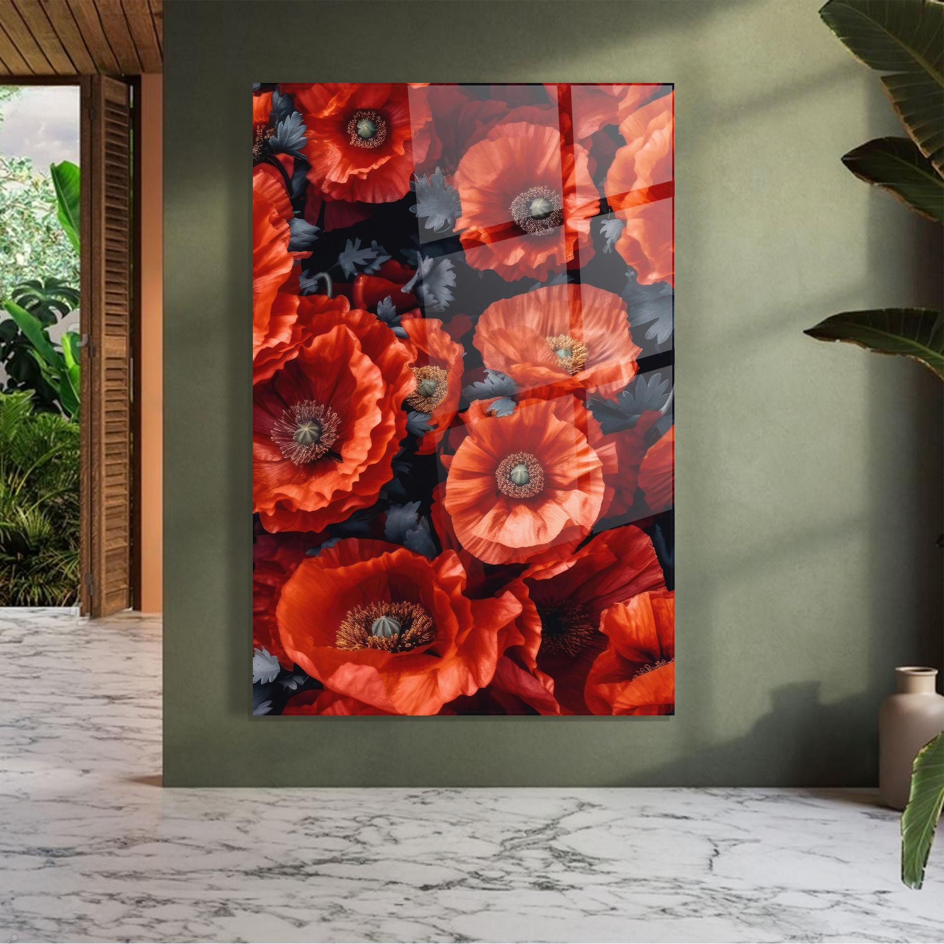 Tablou Sticla Black Red Poppies mockup 7