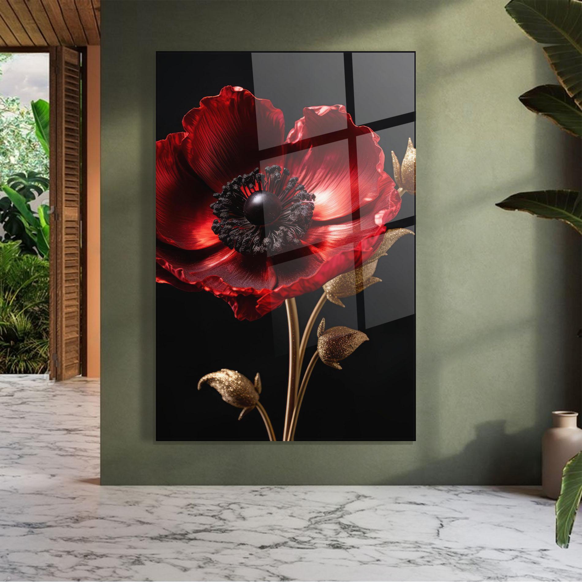 Tablou Sticla Dark Red Poppy mockup 7