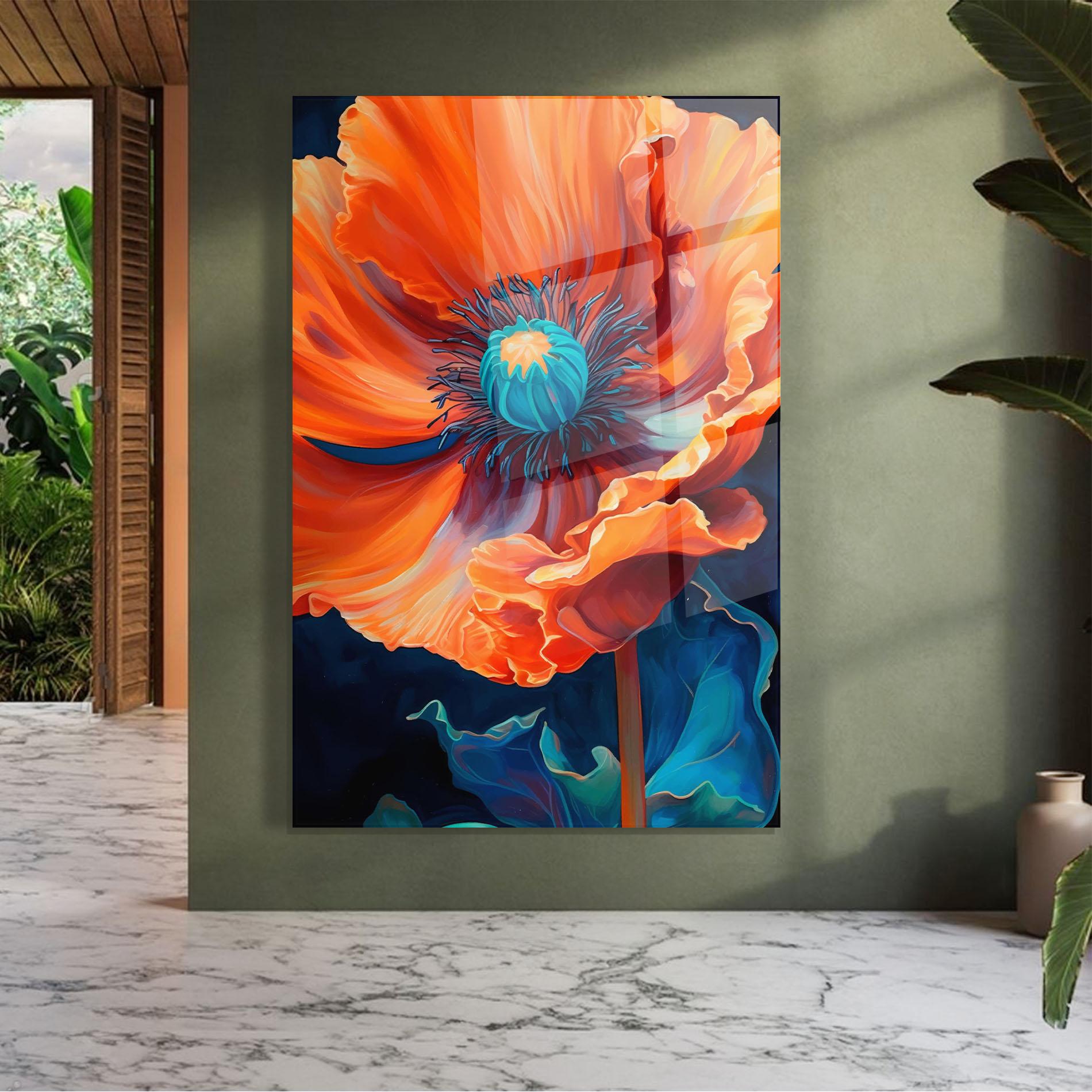 Tablou Sticla Orange Blue Poppy mockup 7