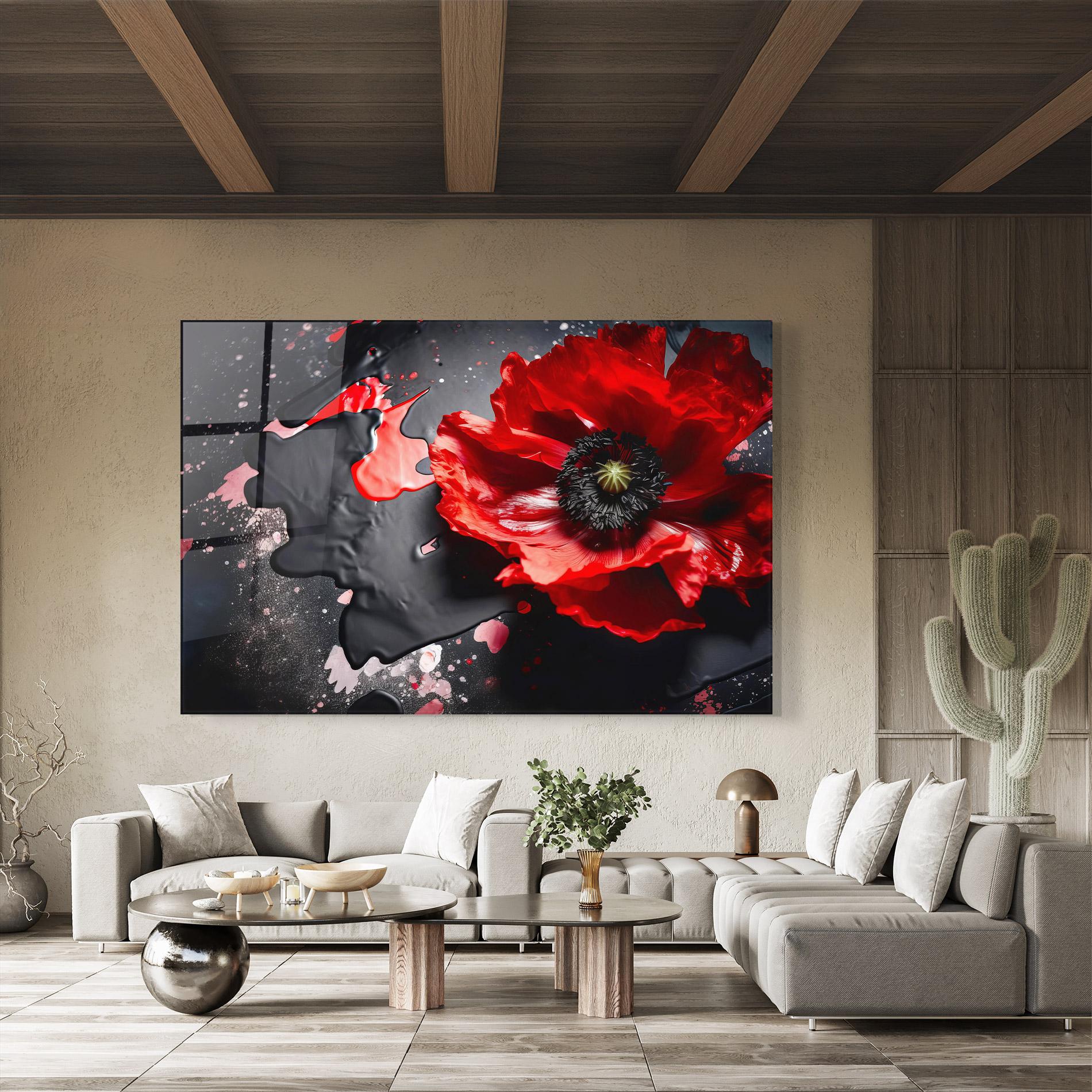 Tablou Sticla Black Liquid Poppy mockup 8