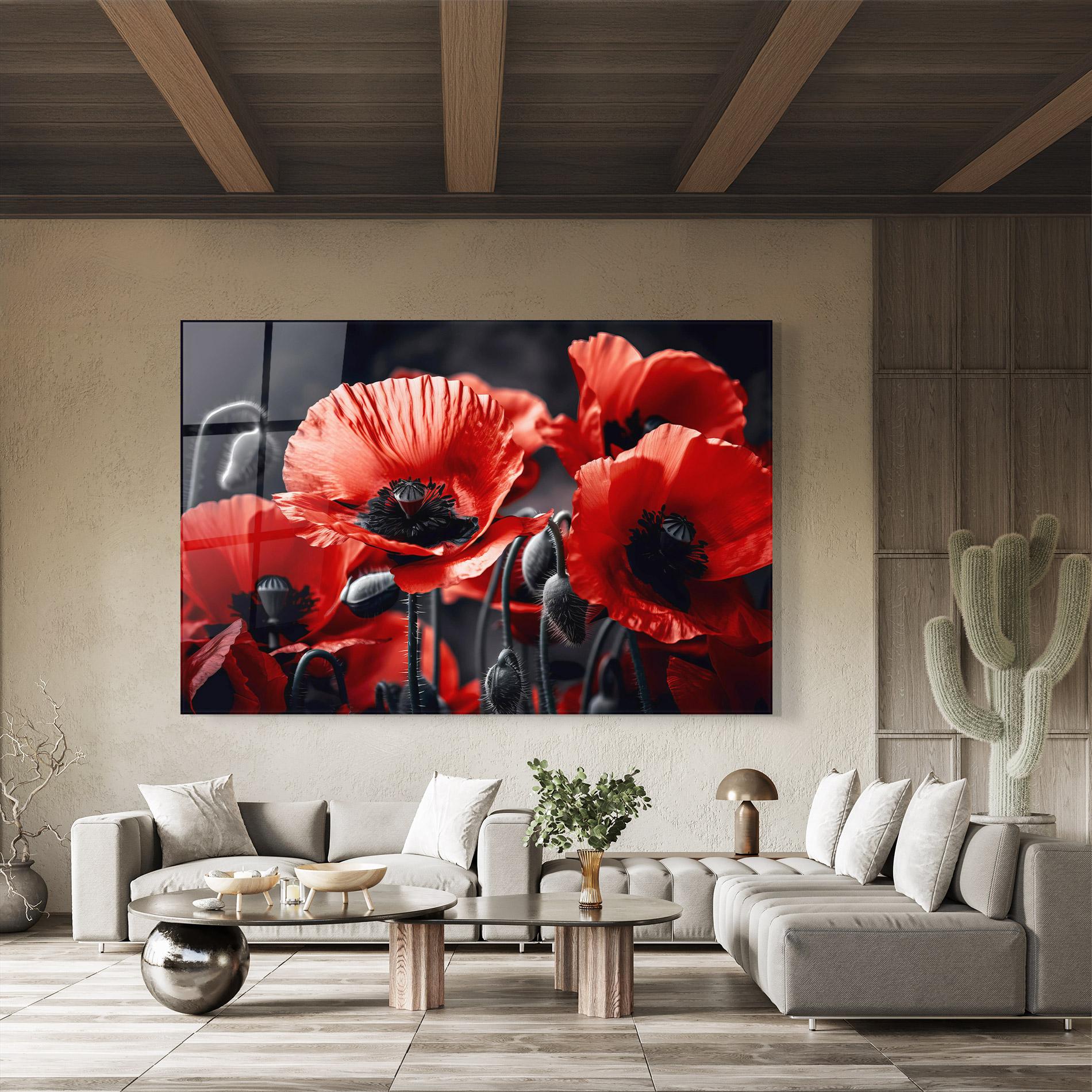 Tablou Sticla Black Red Poppy View mockup 8