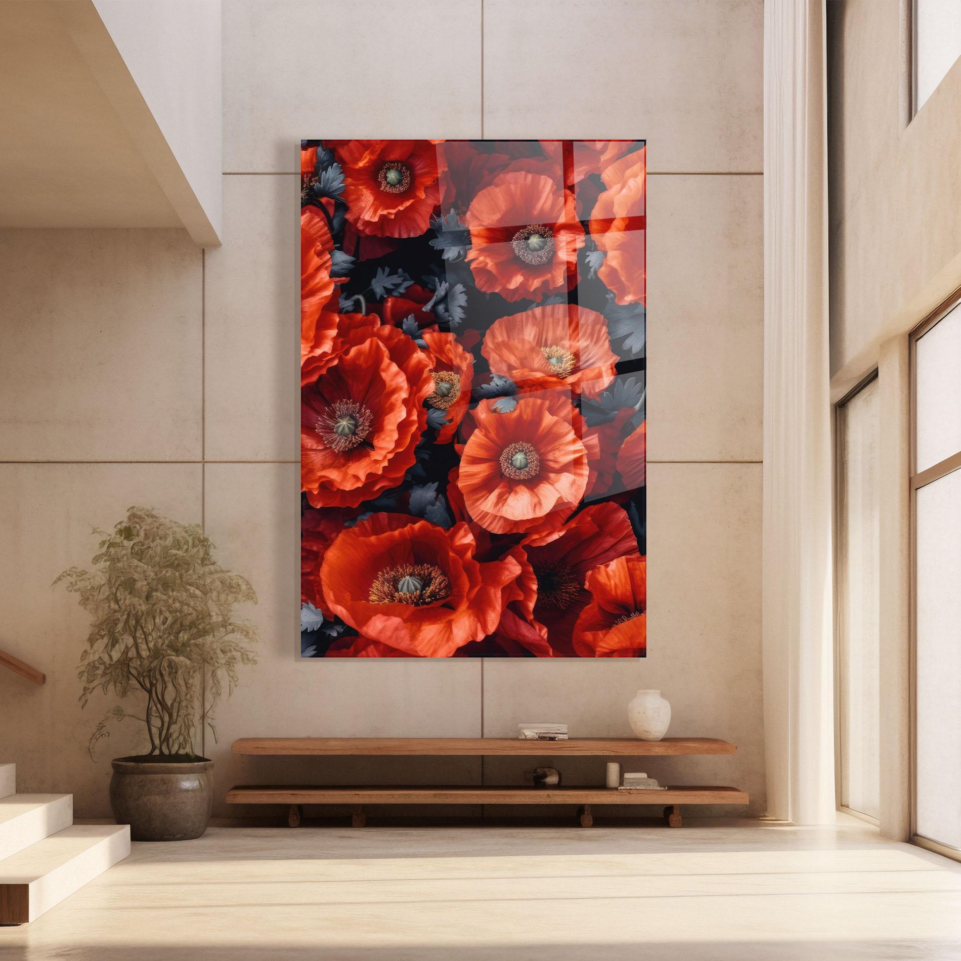 Tablou Sticla Black Red Poppies mockup 8