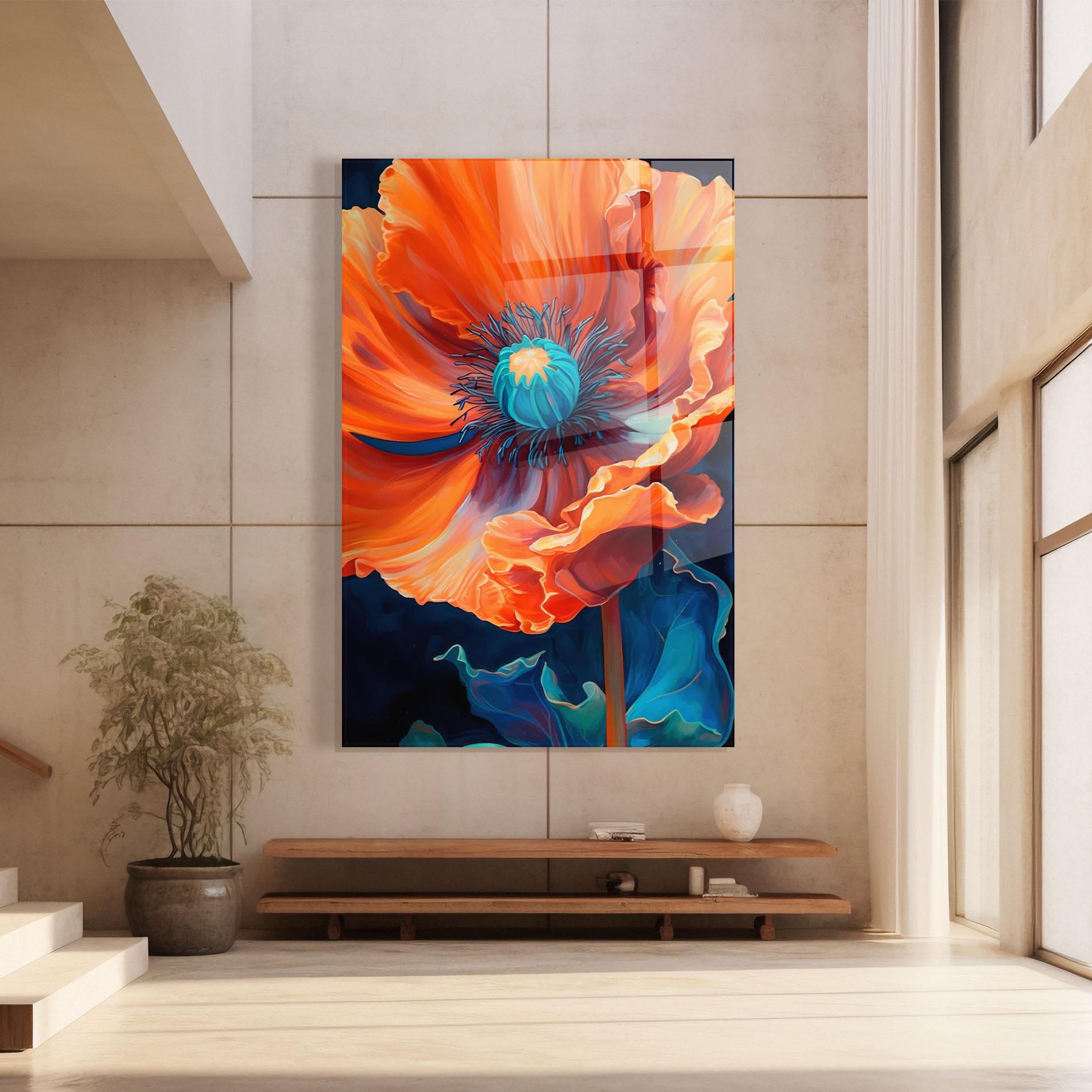 Tablou Sticla Orange Blue Poppy mockup 8