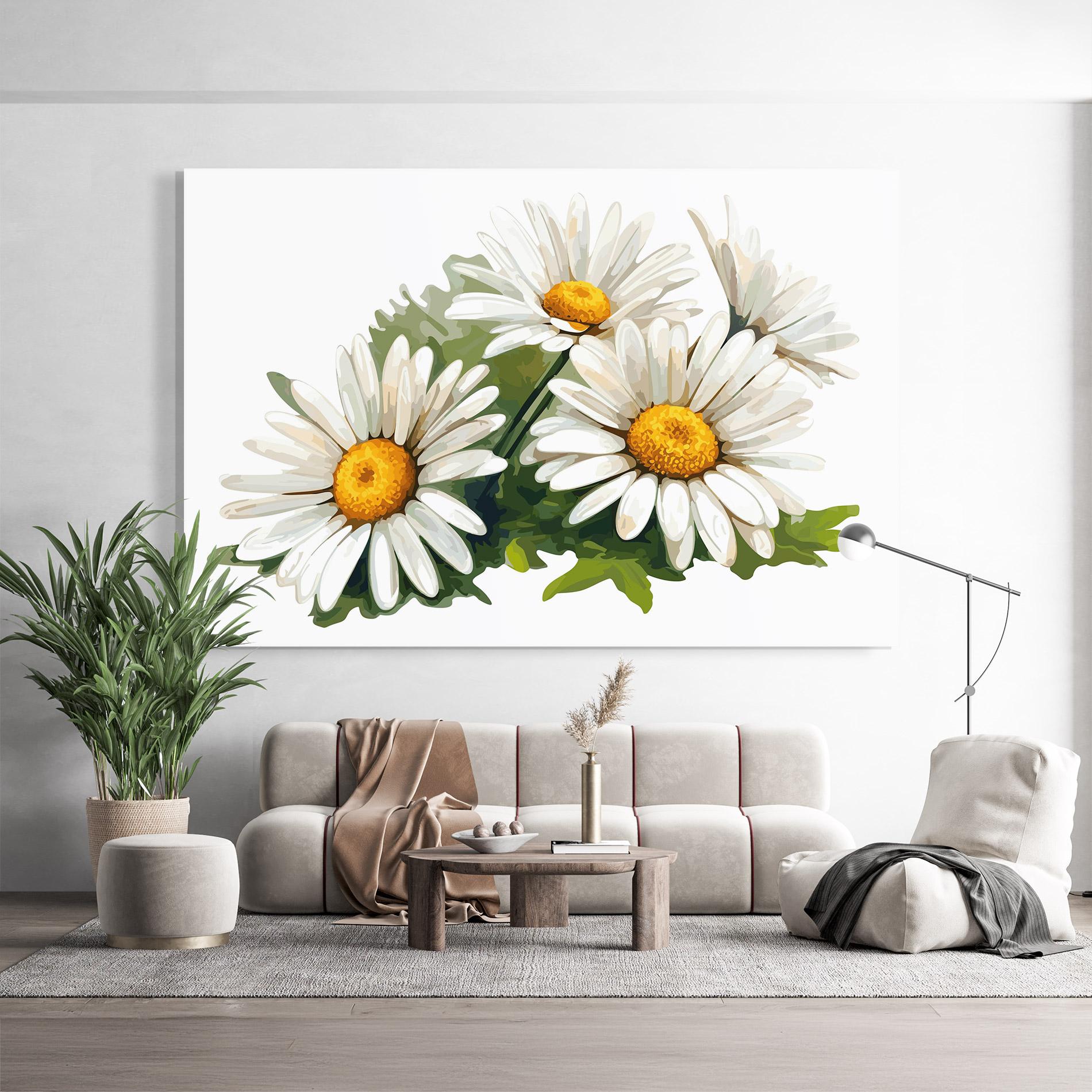 Tablou Sticla Grey White Daisy mockup 9
