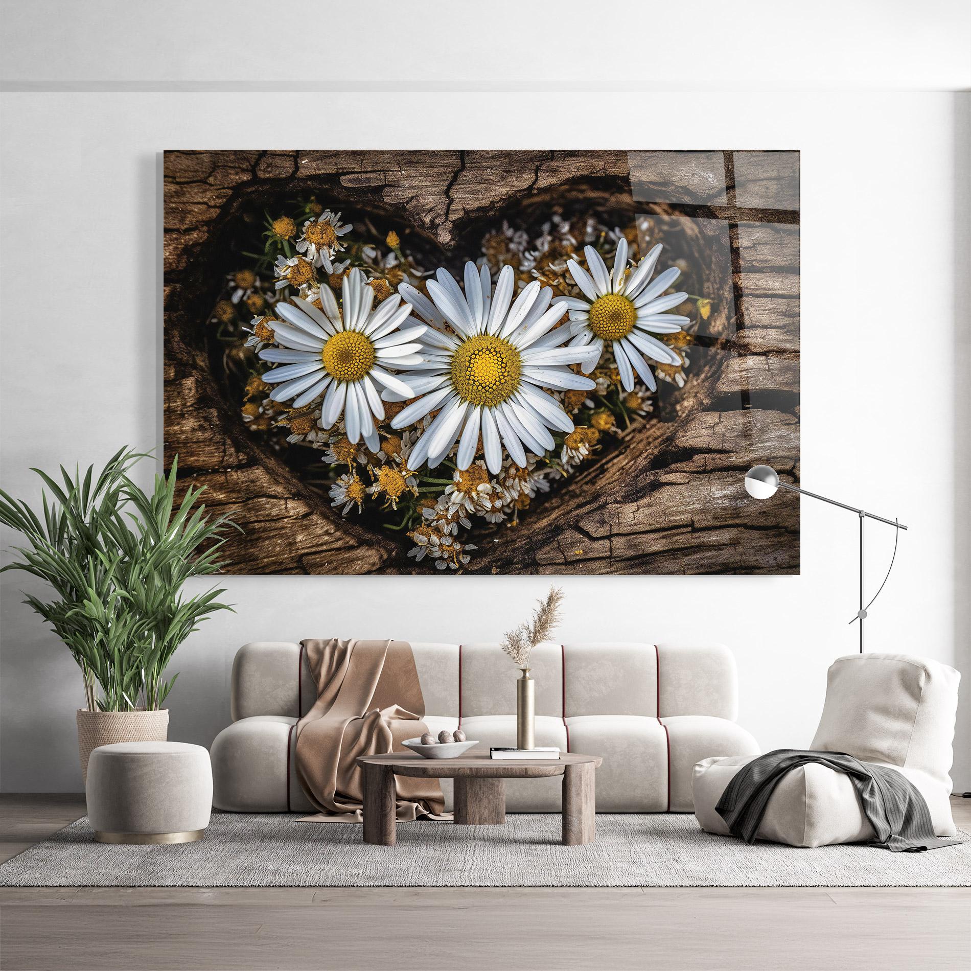 Tablou Sticla Heart Shaped Daisy mockup 9