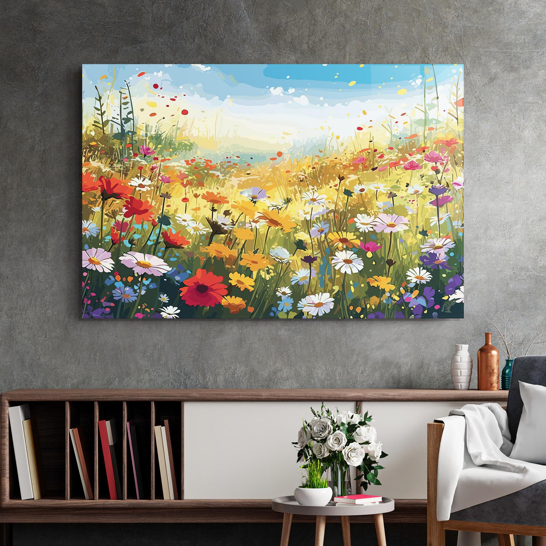 Tablou Sticla Colorful Daisy Mix mockup 2