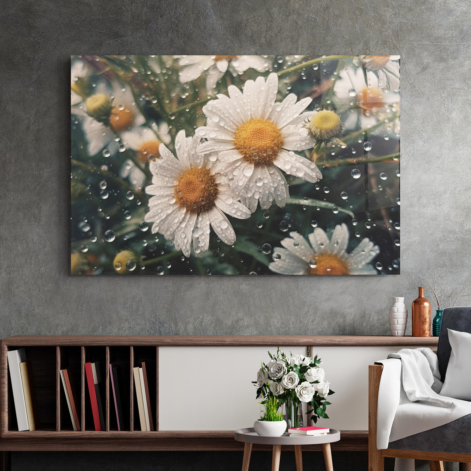 Tablou Sticla Daisy View After Rain mockup 2