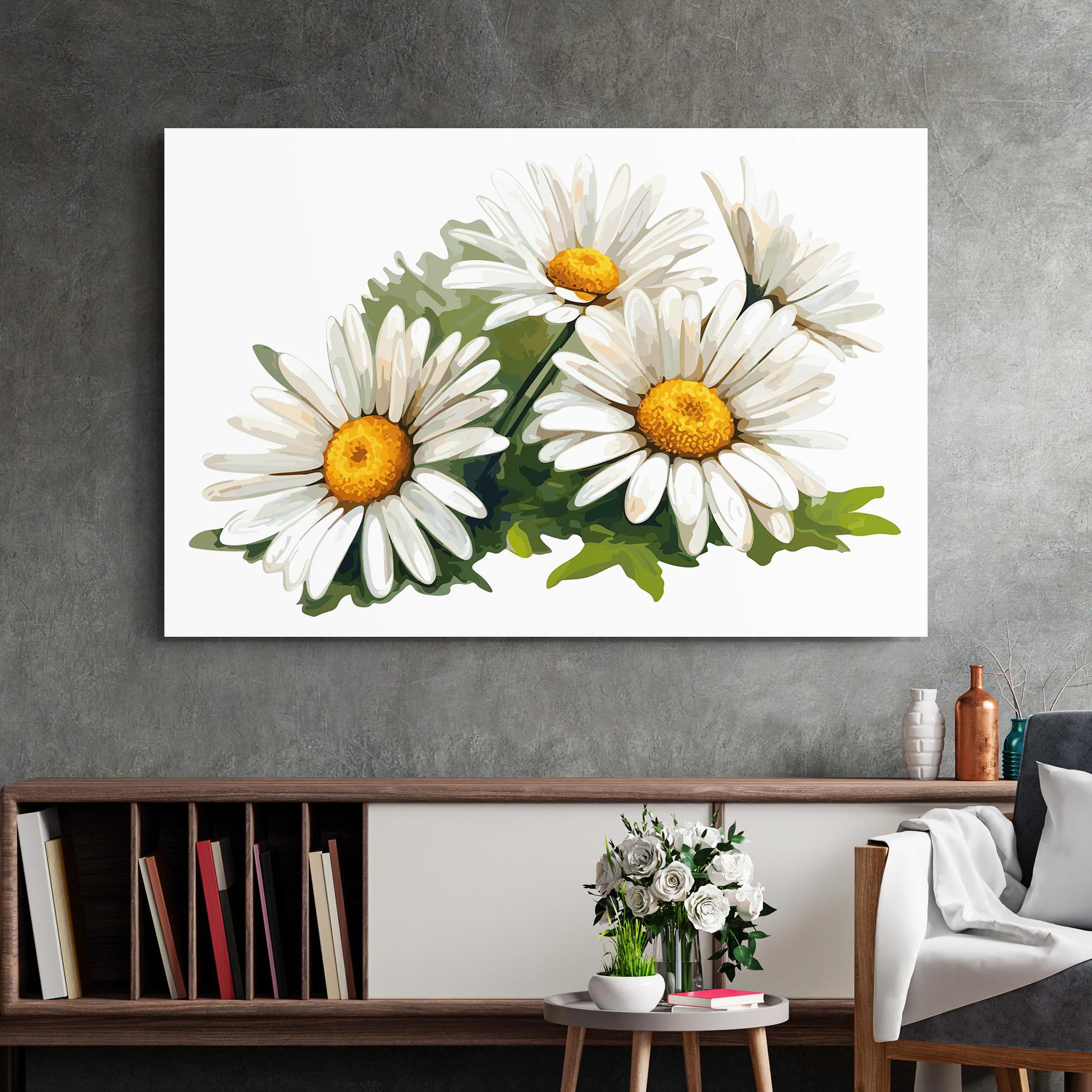 Tablou Sticla Grey White Daisy mockup 2