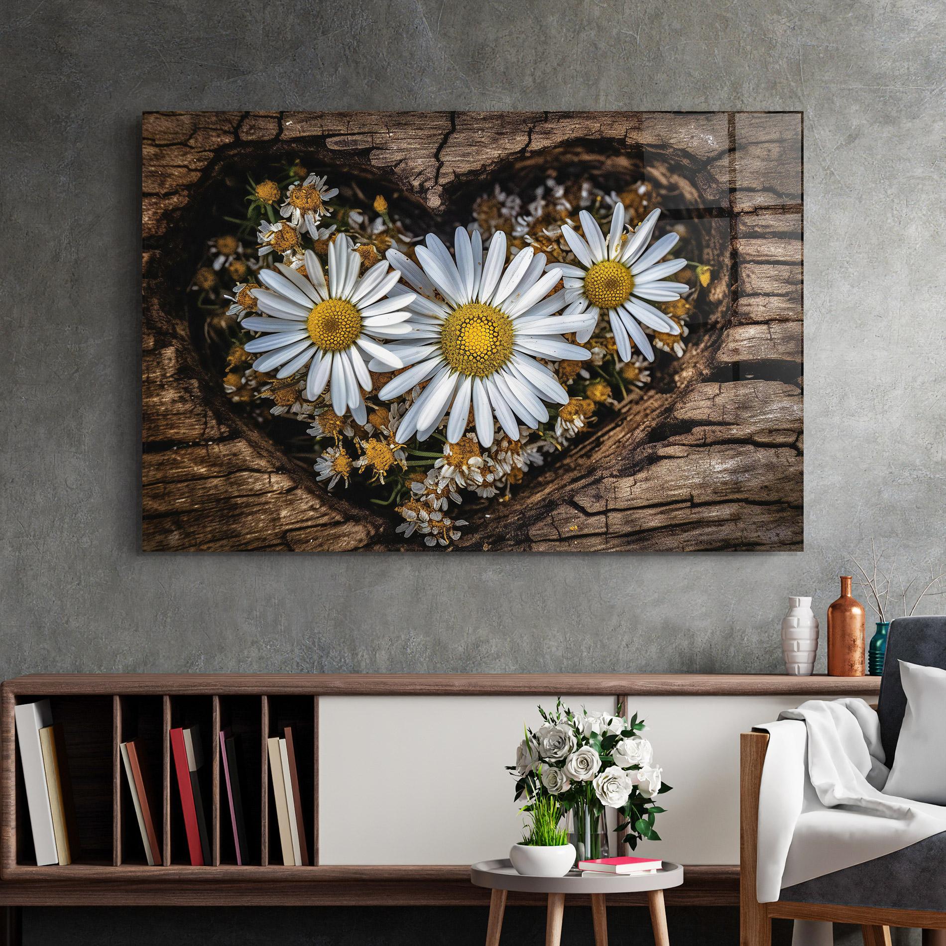 Tablou Sticla Heart Shaped Daisy mockup 2