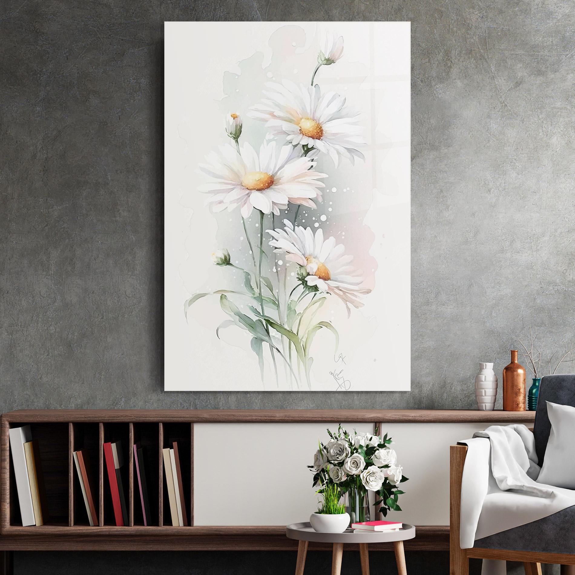 Tablou Sticla Dreamy White Daisy mockup 2