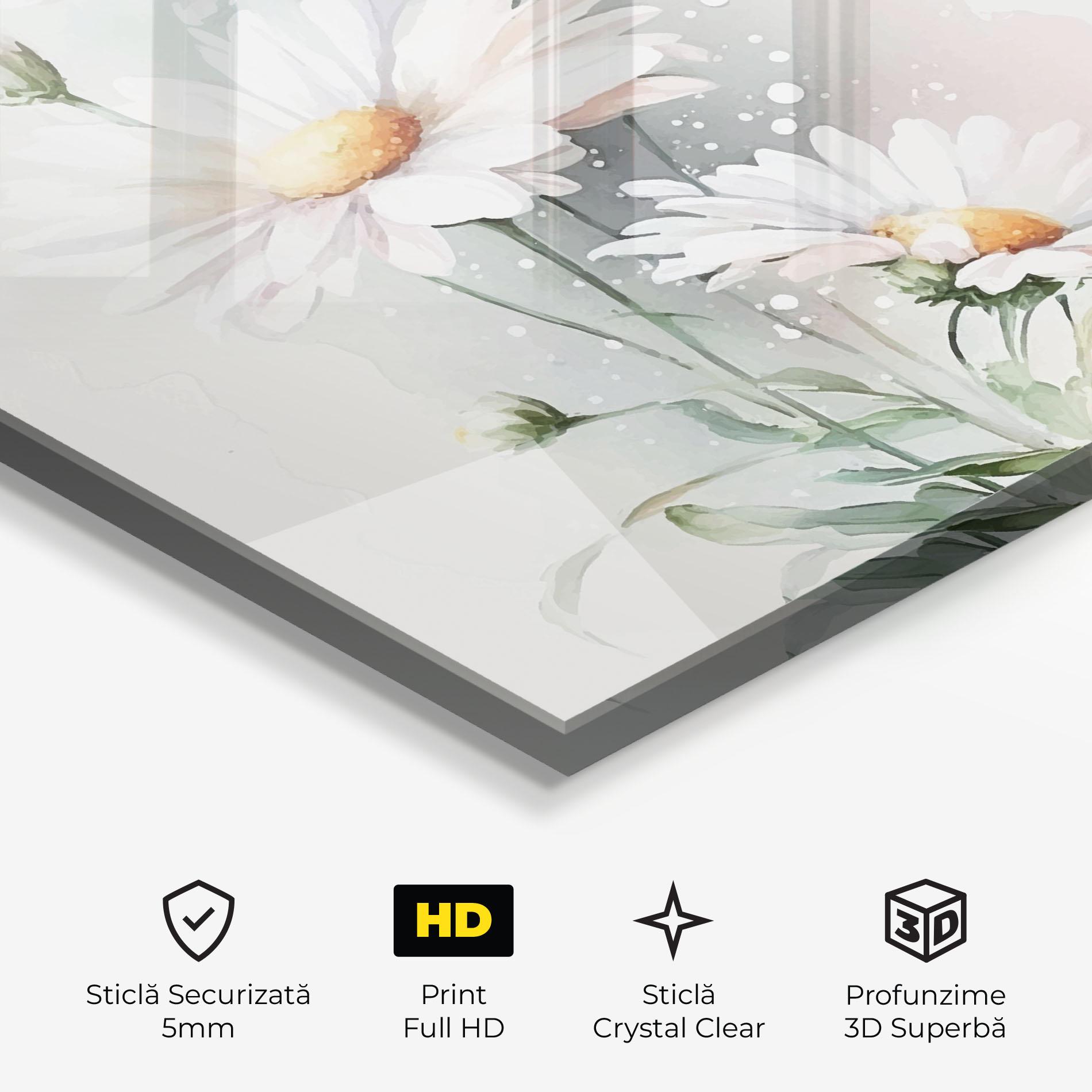 Tablou Sticla Dreamy White Daisy mockup 3