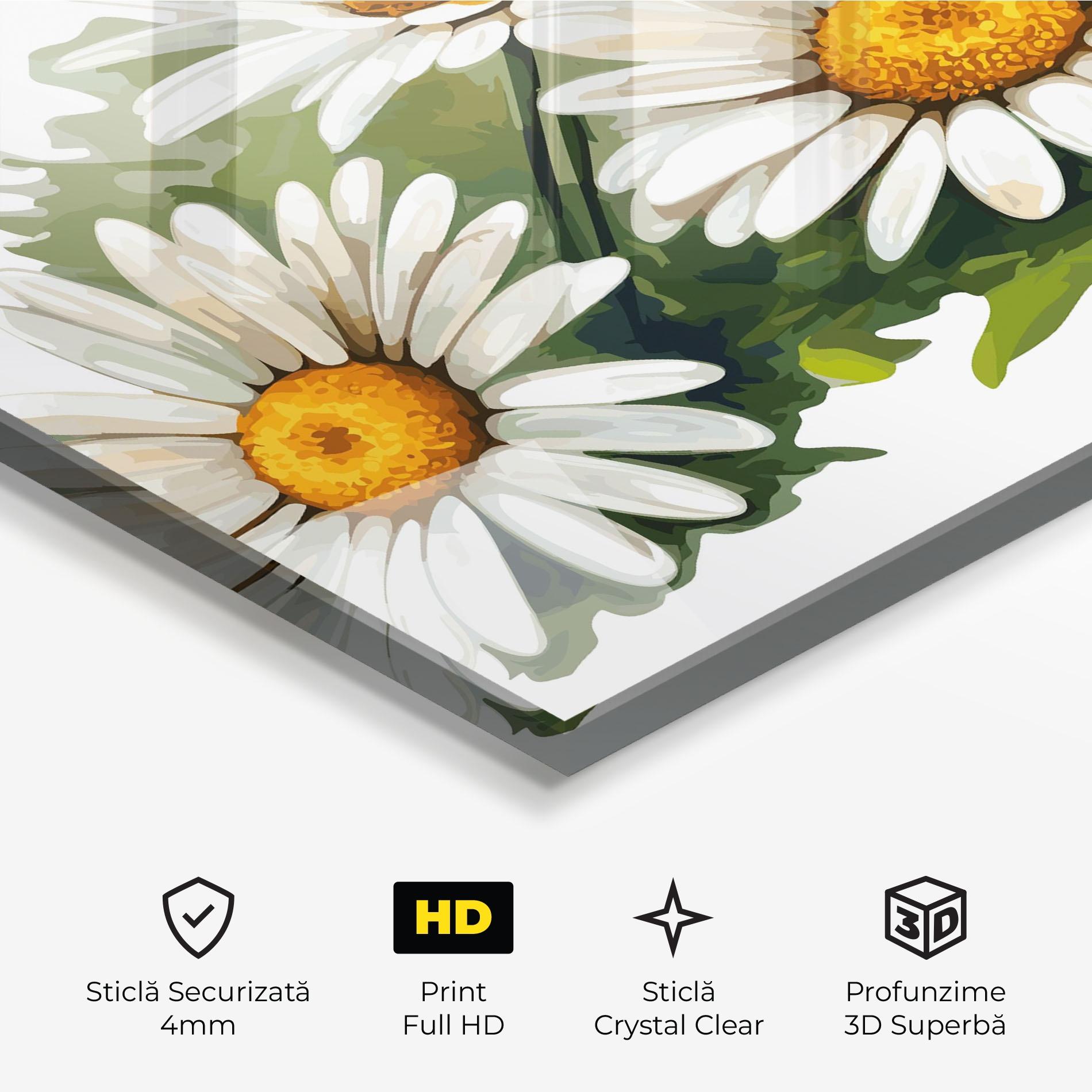 Tablou Sticla Grey White Daisy mockup 3