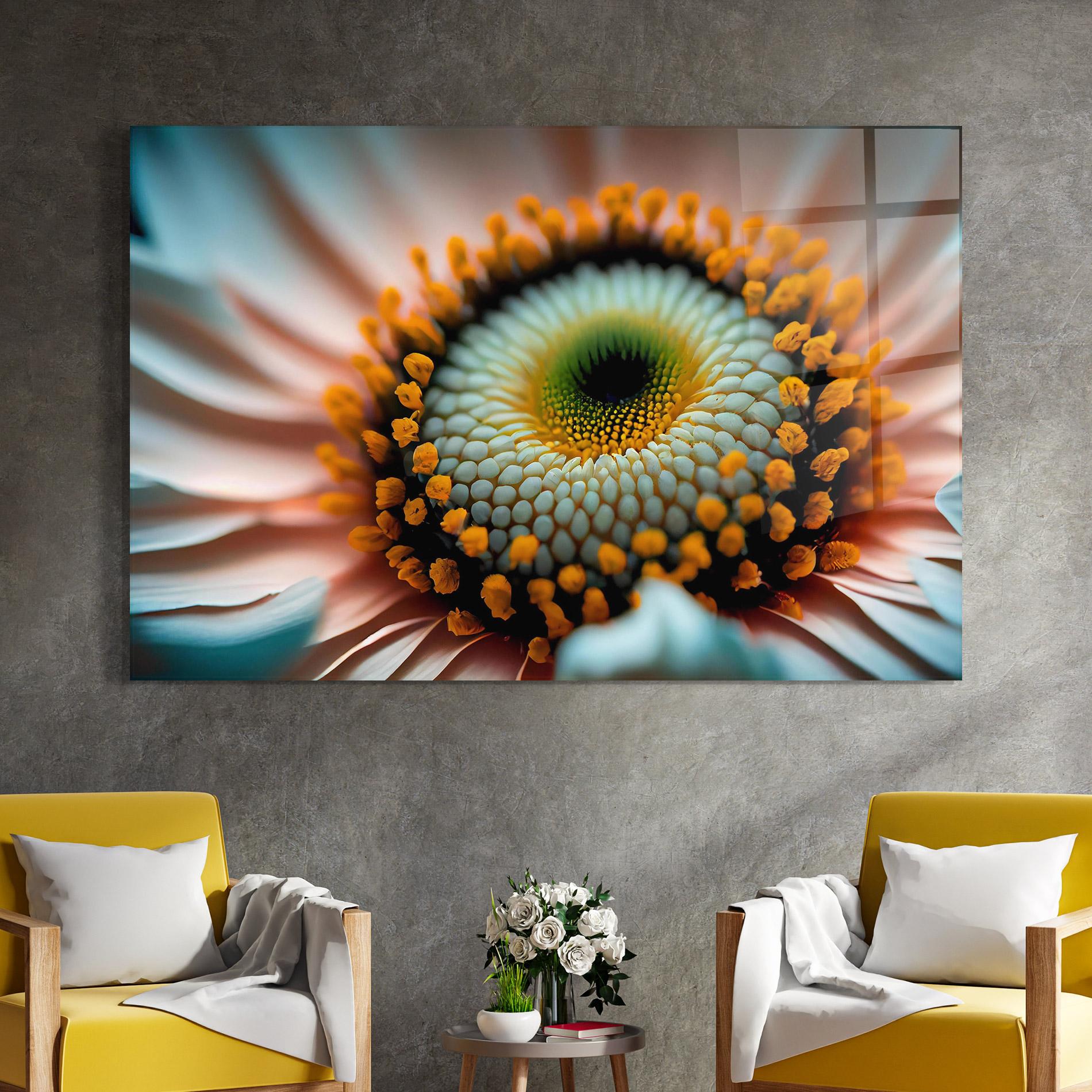 Tablou Sticla Big Blue Daisy mockup 4