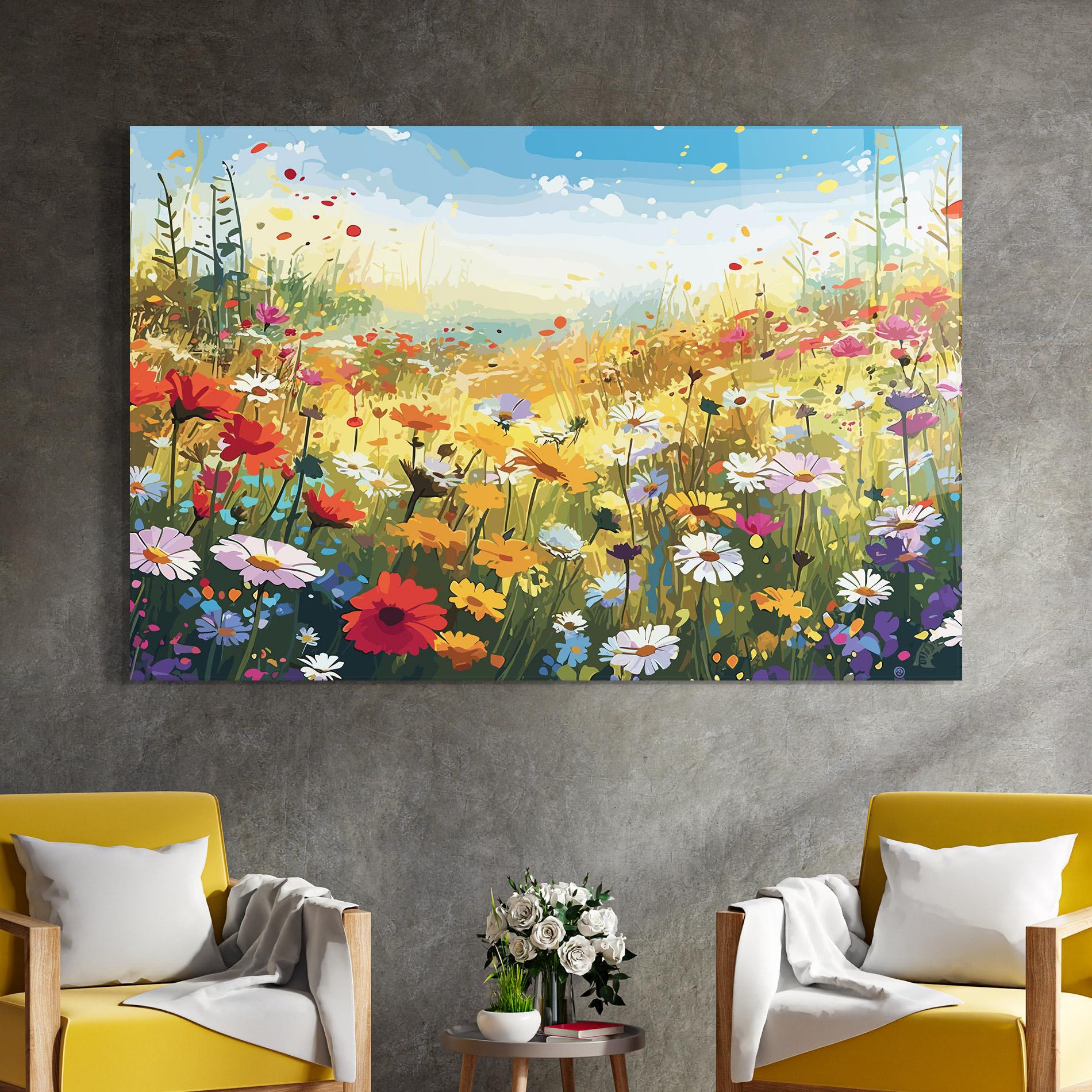 Tablou Sticla Colorful Daisy Mix mockup 4