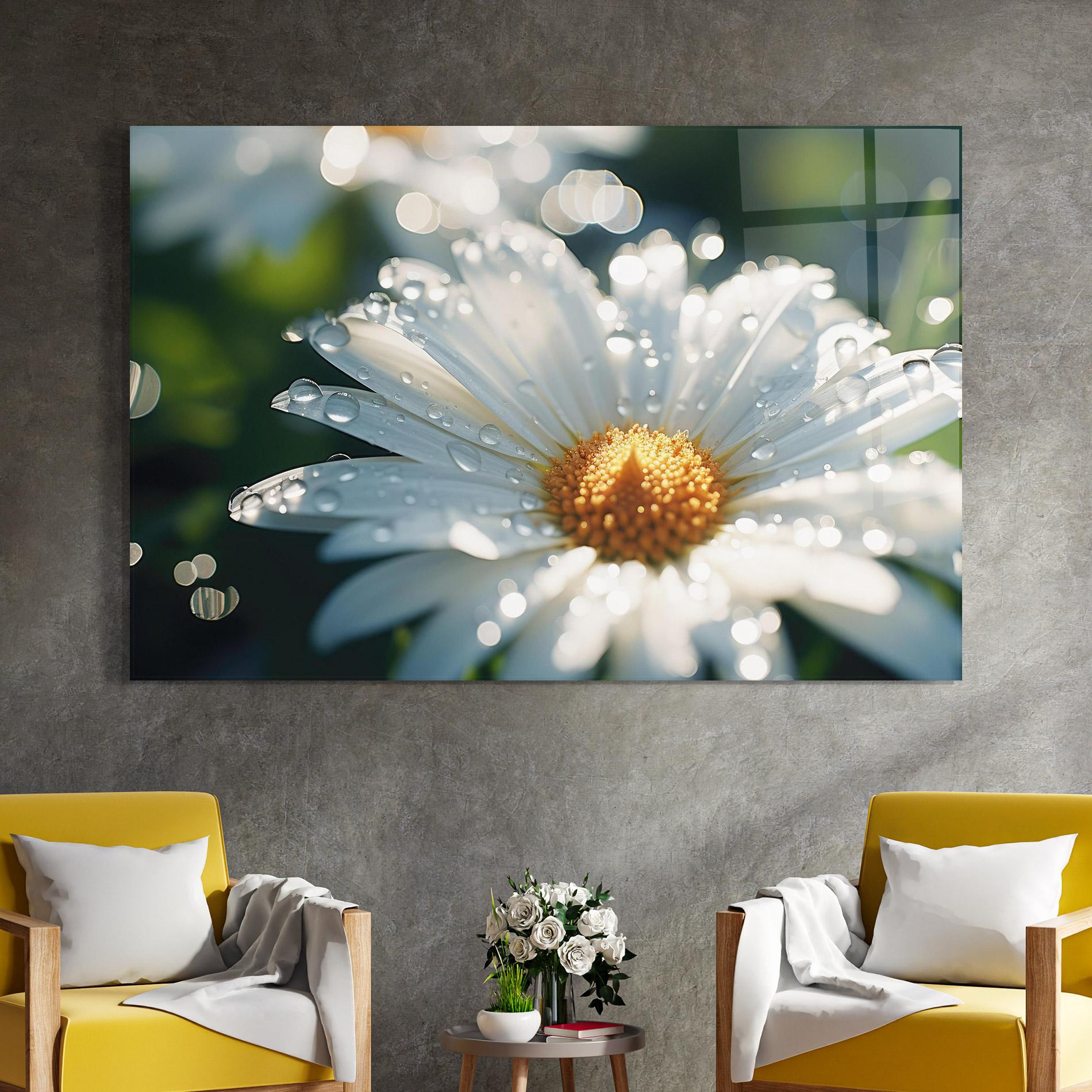 Tablou Sticla Daisy After Rain Close Up mockup 4