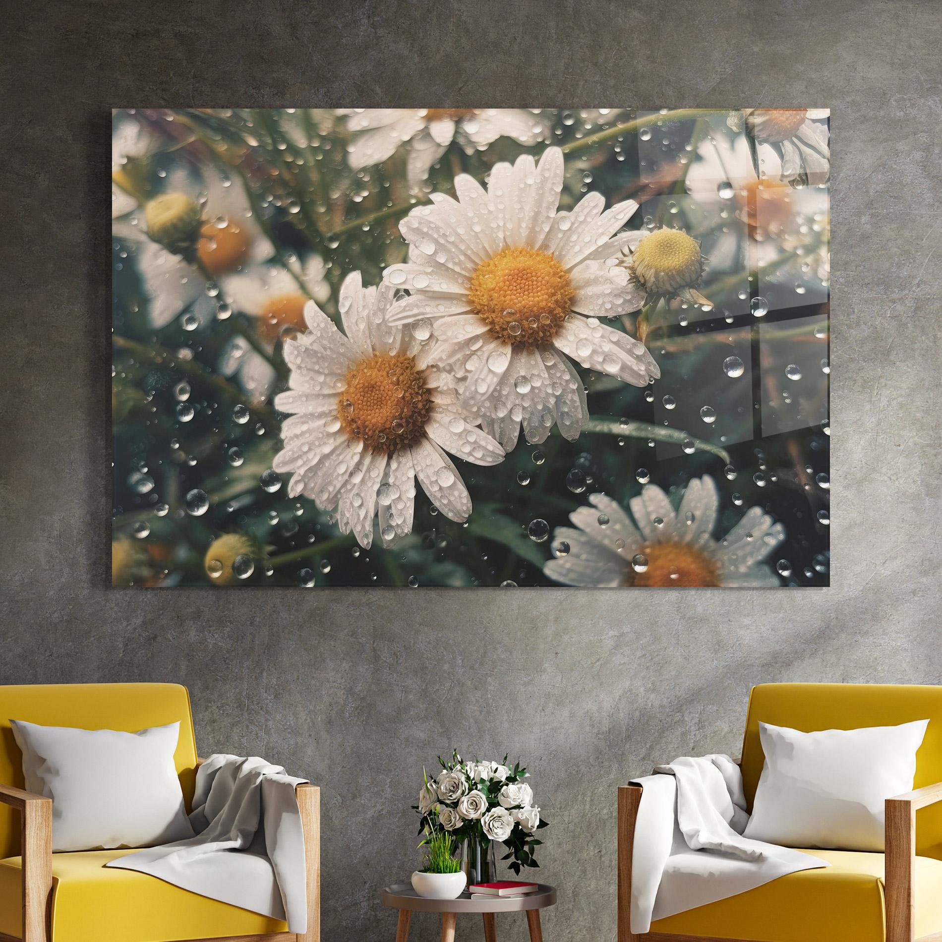 Tablou Sticla Daisy View After Rain mockup 4