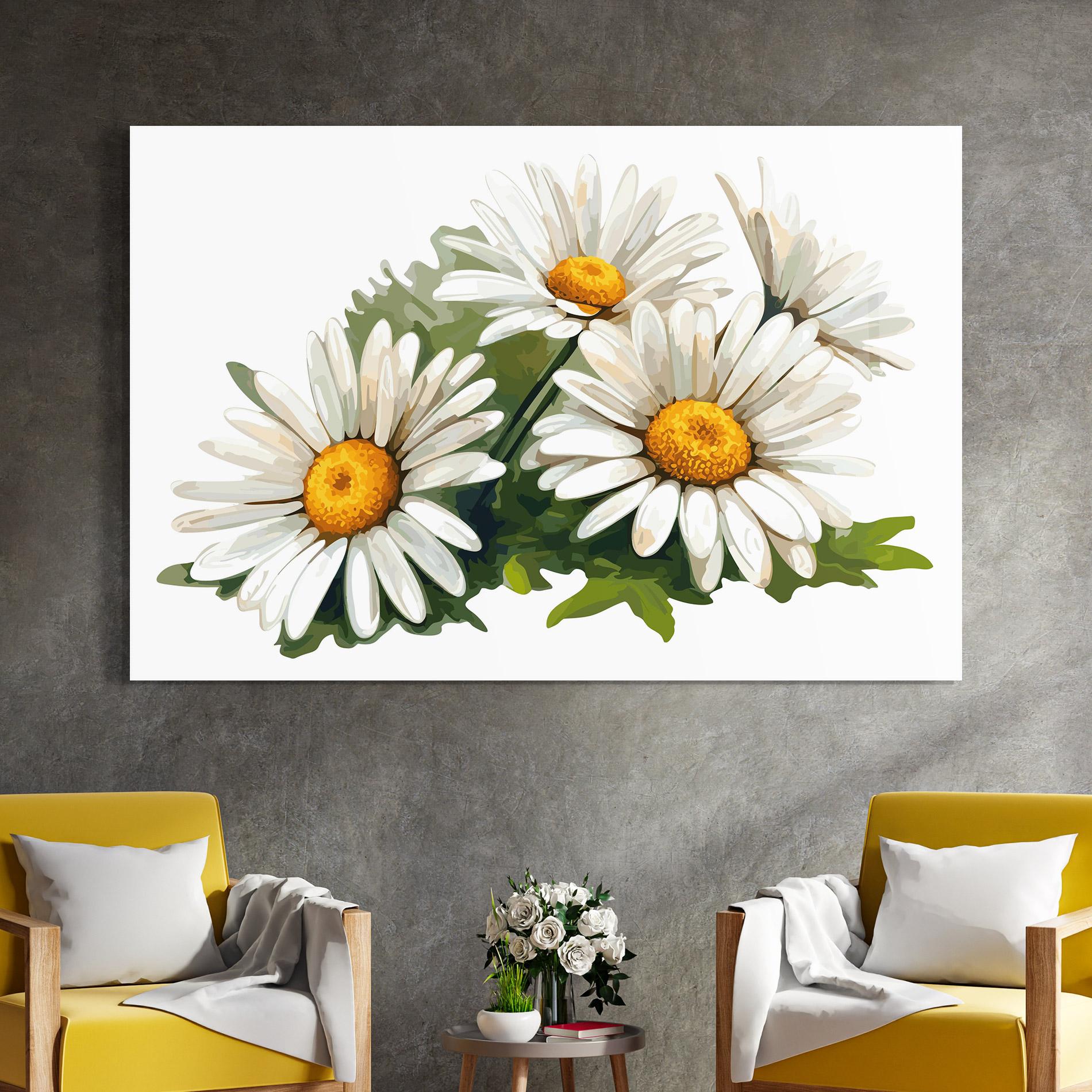 Tablou Sticla Grey White Daisy mockup 4