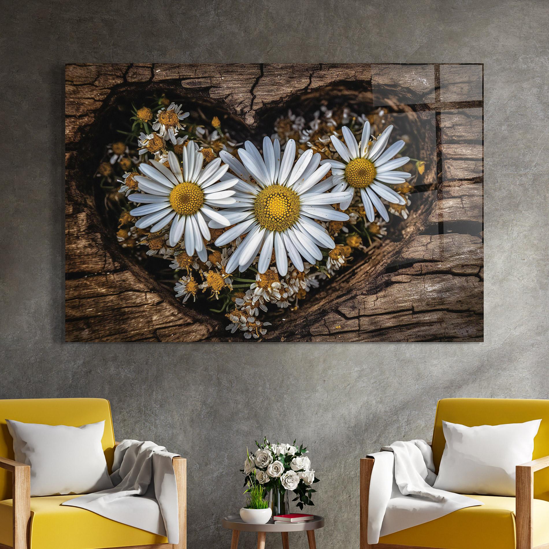 Tablou Sticla Heart Shaped Daisy mockup 4