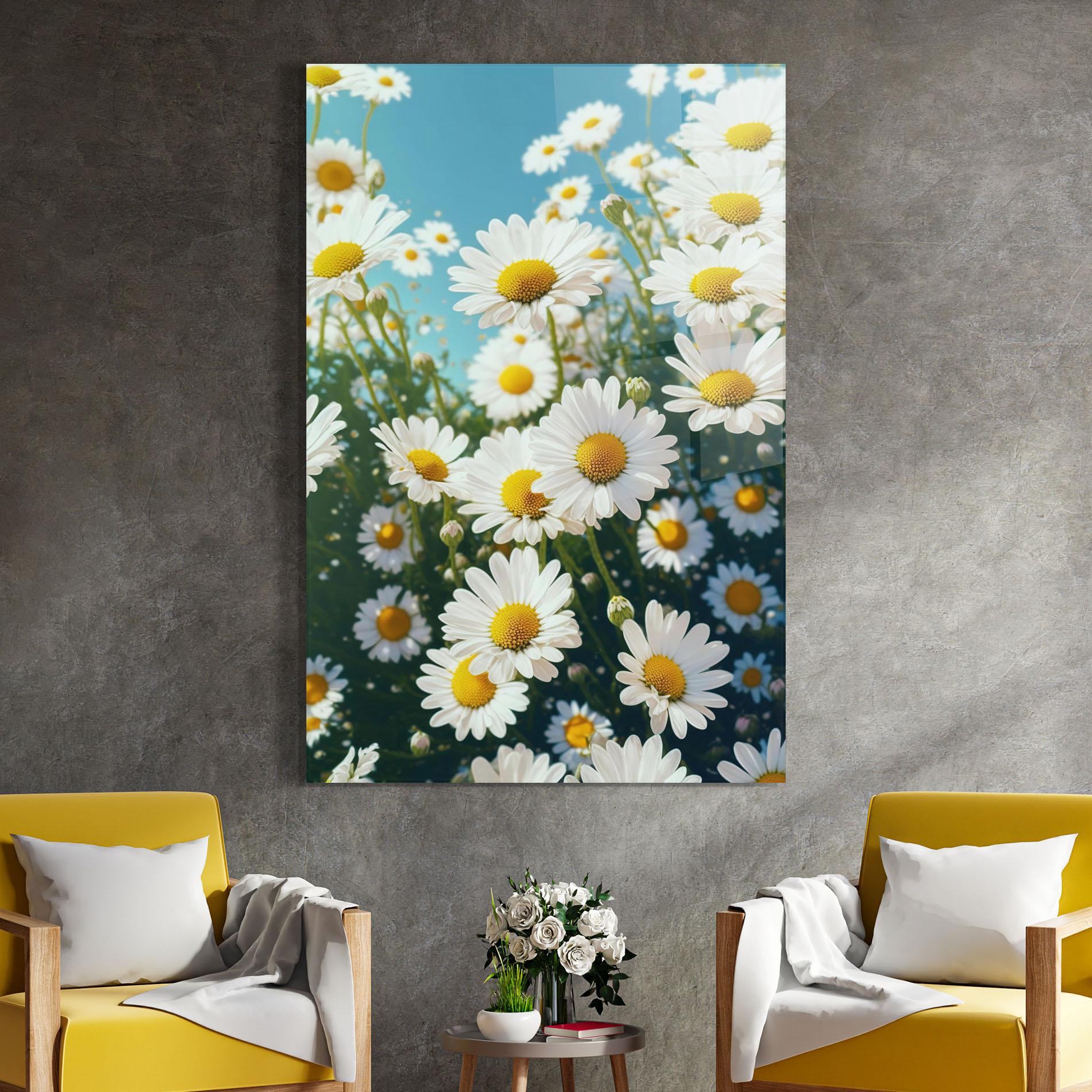 Tablou Sticla Daisy Field View mockup 4